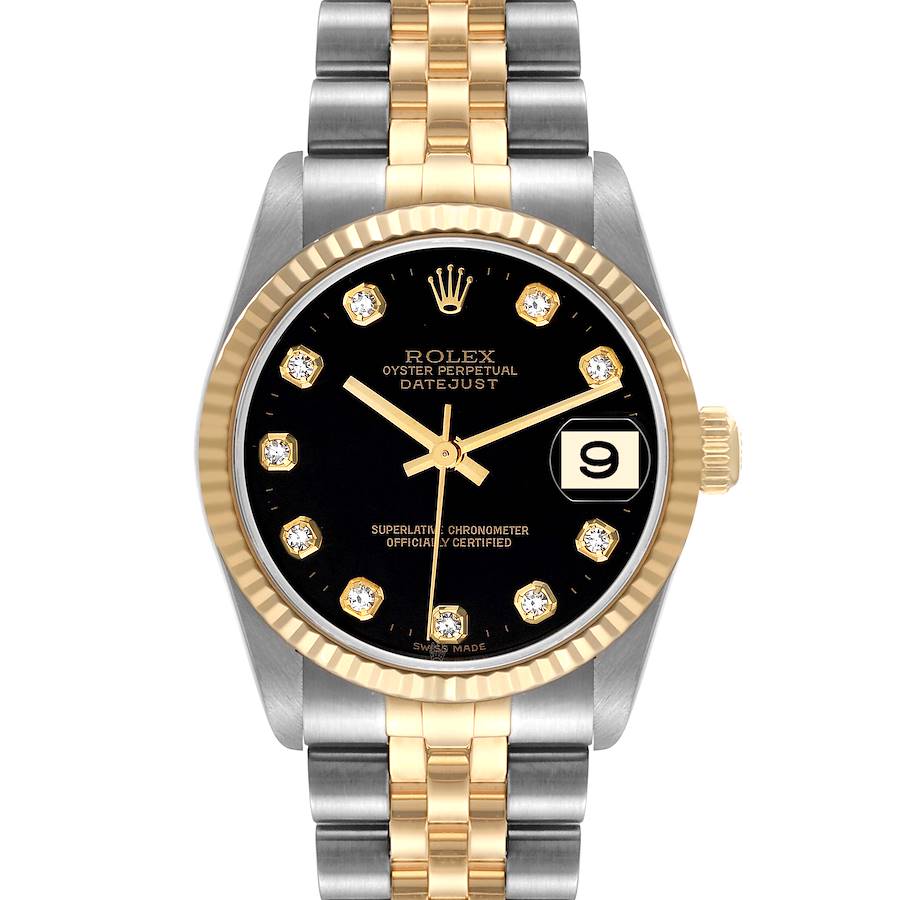 Rolex Datejust Midsize Steel Yellow Gold Black Diamond Dial Ladies Watch 78273 SwissWatchExpo