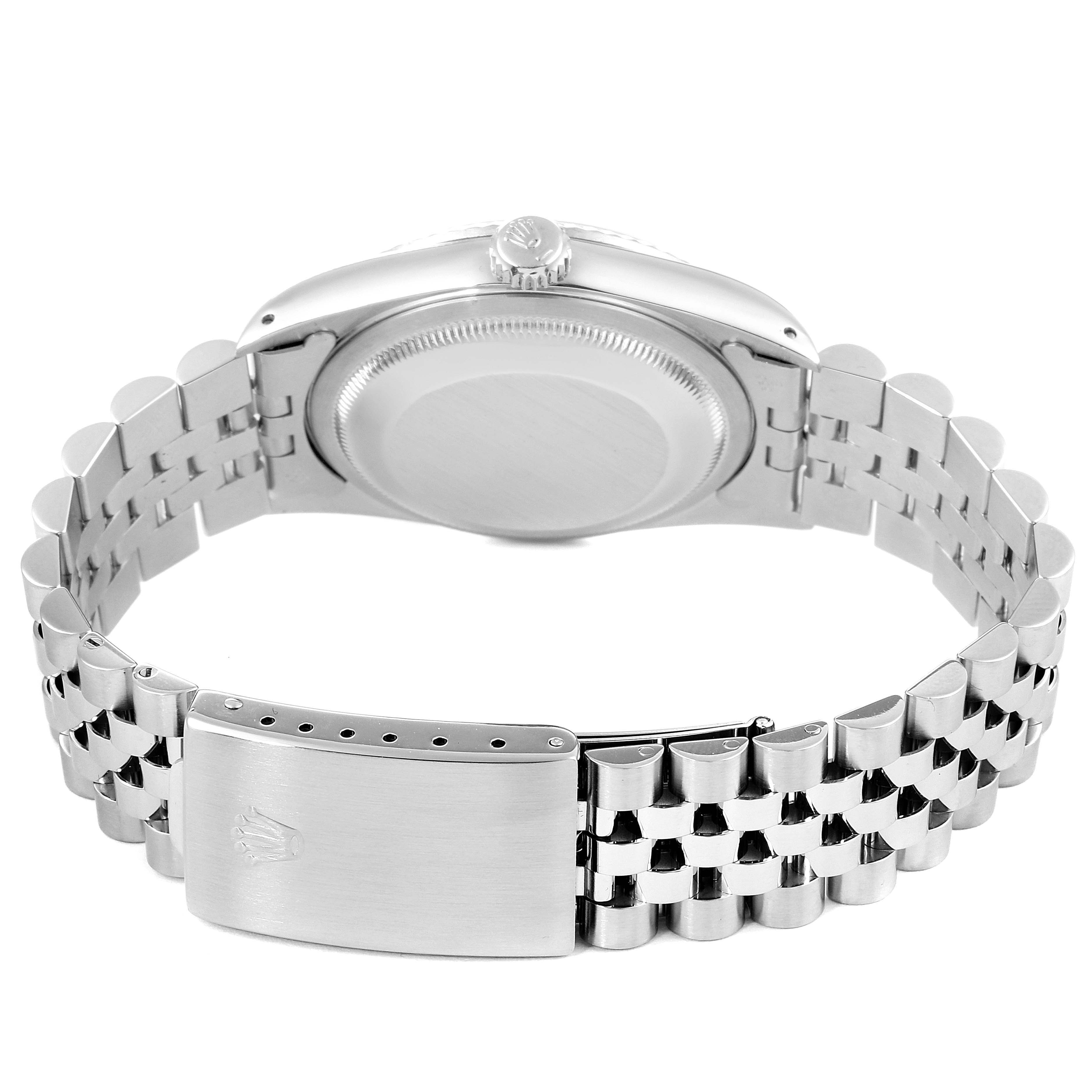 The image shows the back case and bracelet clasp of a Rolex Datejust 16234 Men's Stainless Steel Silver Dial 16234 Men's Stainless Steel Silver Dial watch from a rear angle.