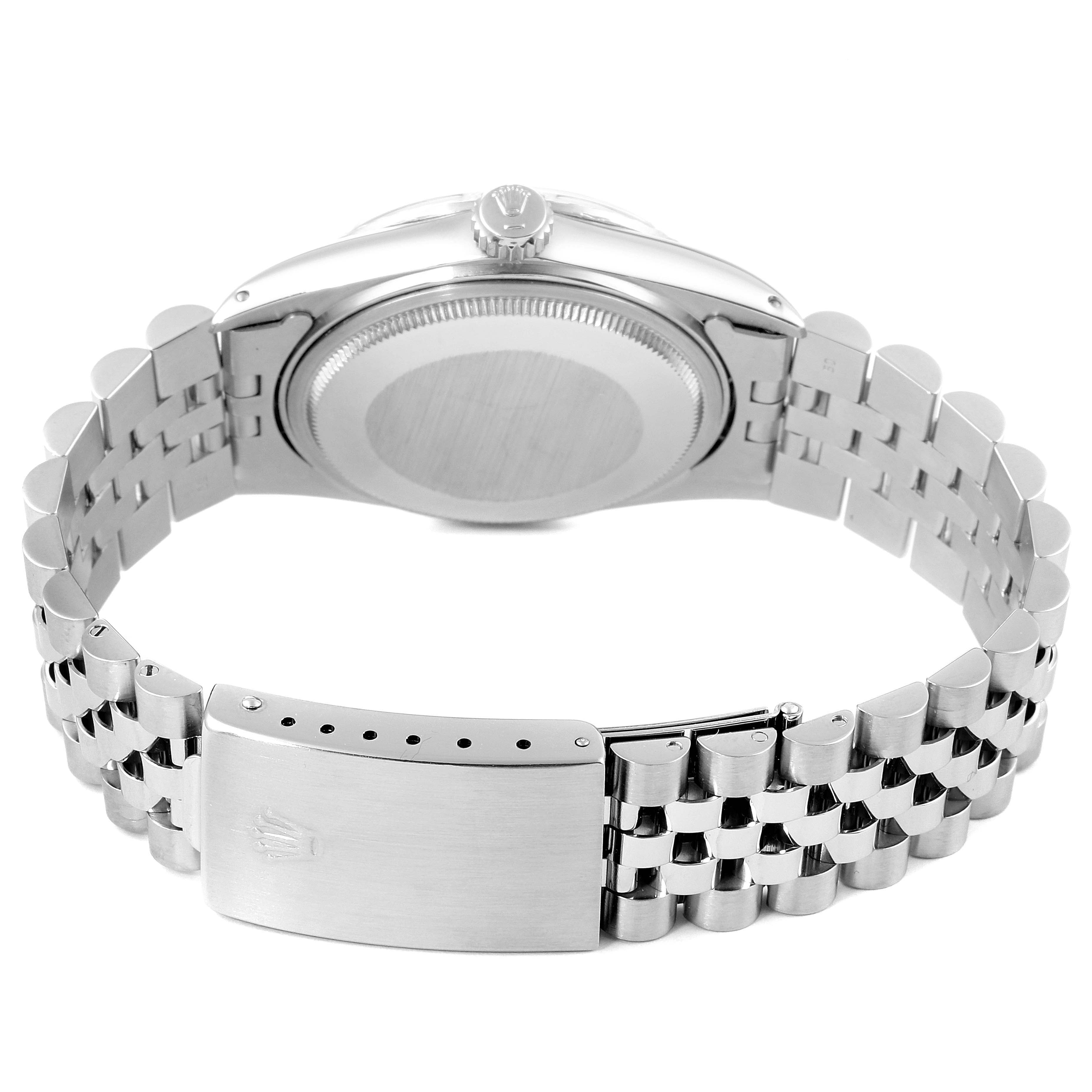 The image shows the back view of a Rolex Vintage Collection 16030 Men's Stainless Steel Silver Dial 16030 Men's Stainless Steel Silver Dial watch, highlighting the case back and bracelet clasp.