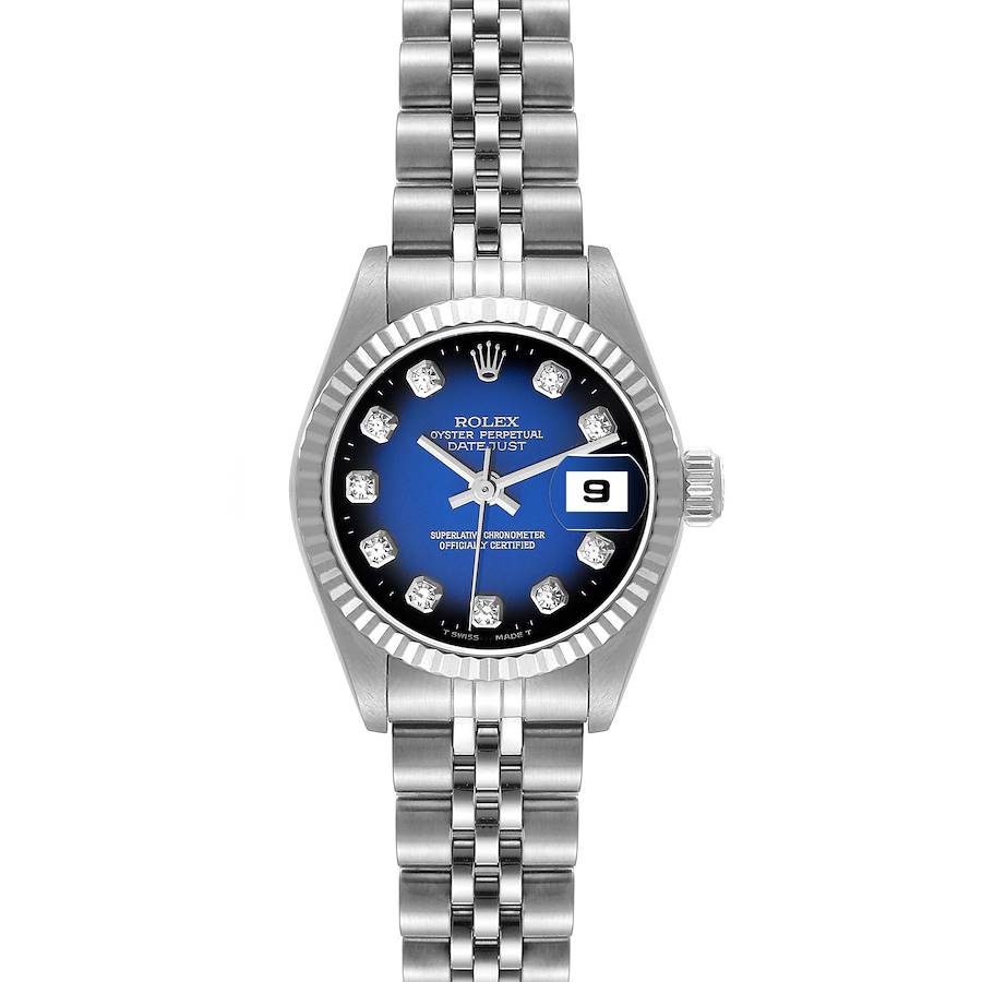 Rolex Datejust Steel White Gold Blue Vignette Diamond Dial Ladies Watch 79174 SwissWatchExpo