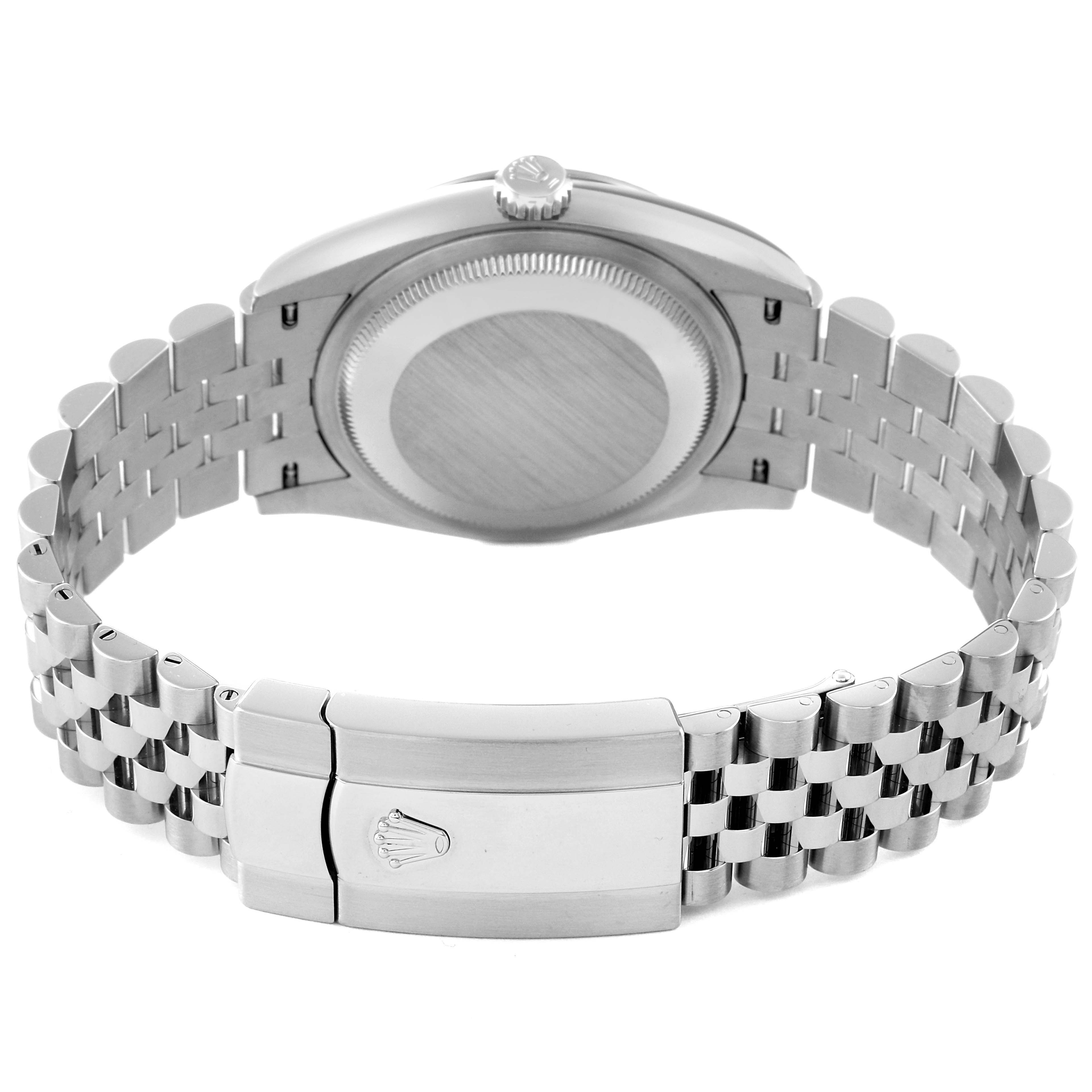 This image shows the back and clasp of the Rolex Datejust 126234 Men's Stainless Steel Grey Dial 126234 Men's Stainless Steel Grey Dial watch from a bottom angle.