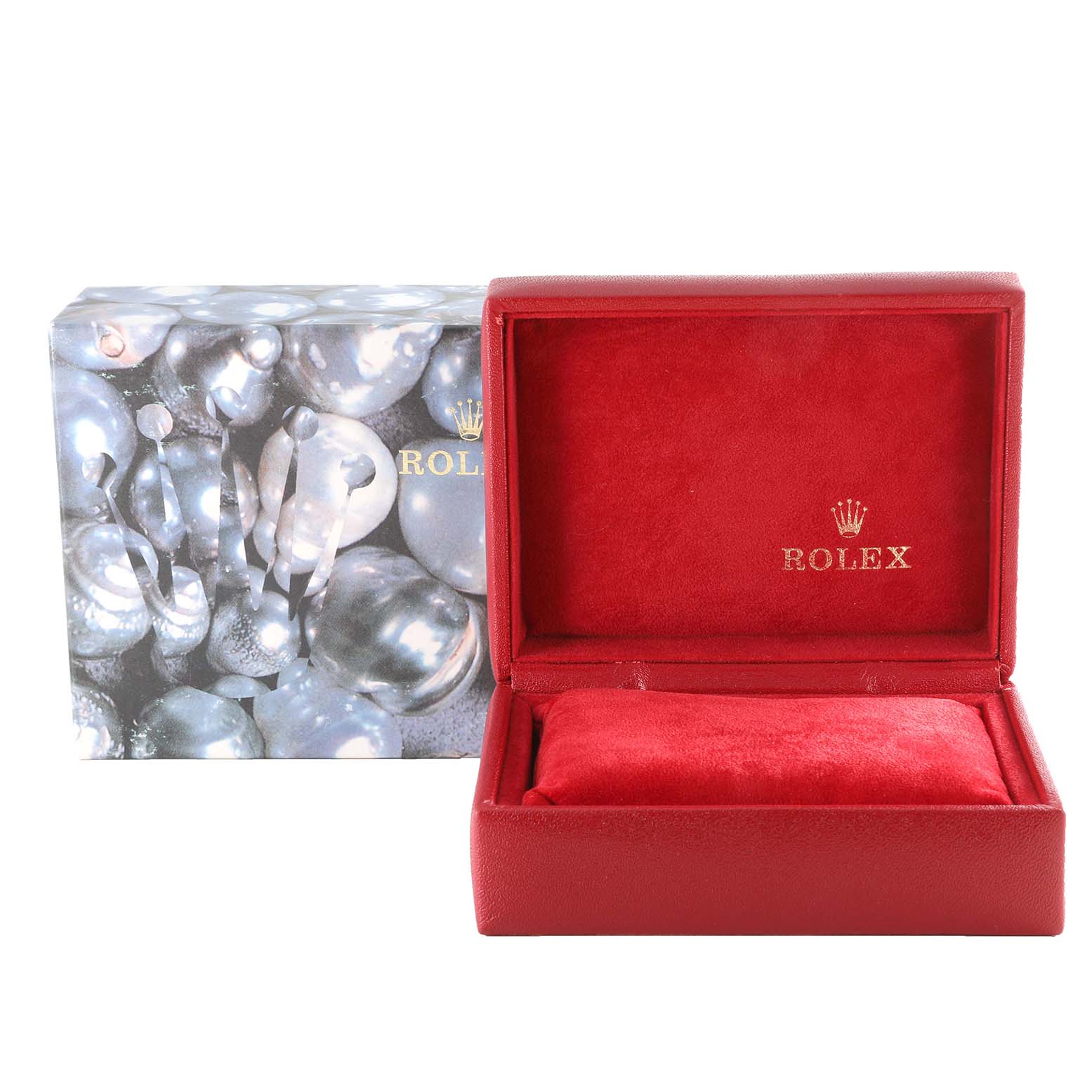 This image shows the empty watch box and outer box for a Rolex Datejust 79173G Women's Steel and Gold (two tone) Champagne Dial 79173G Women's Steel and Gold (two tone) Champagne Dial model.