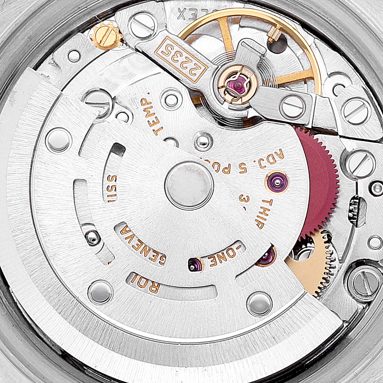 The image shows the internal movement mechanism of a Rolex Datejust 79173 Women's Steel and Gold (two tone) Silver Dial 79173 Women's Steel and Gold (two tone) Silver Dial model watch.
