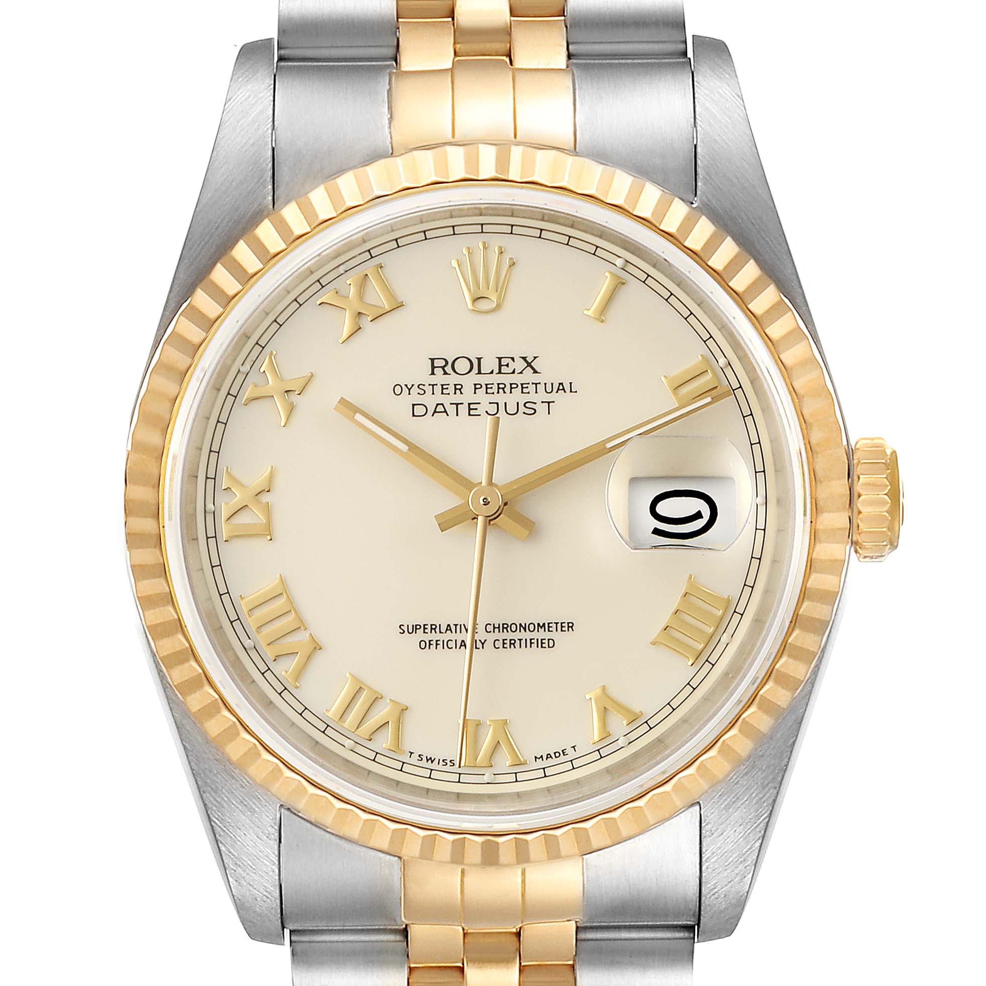 Rolex Datejust Steel Yellow Gold Ivory Roman Dial Mens Watch 16233 ...