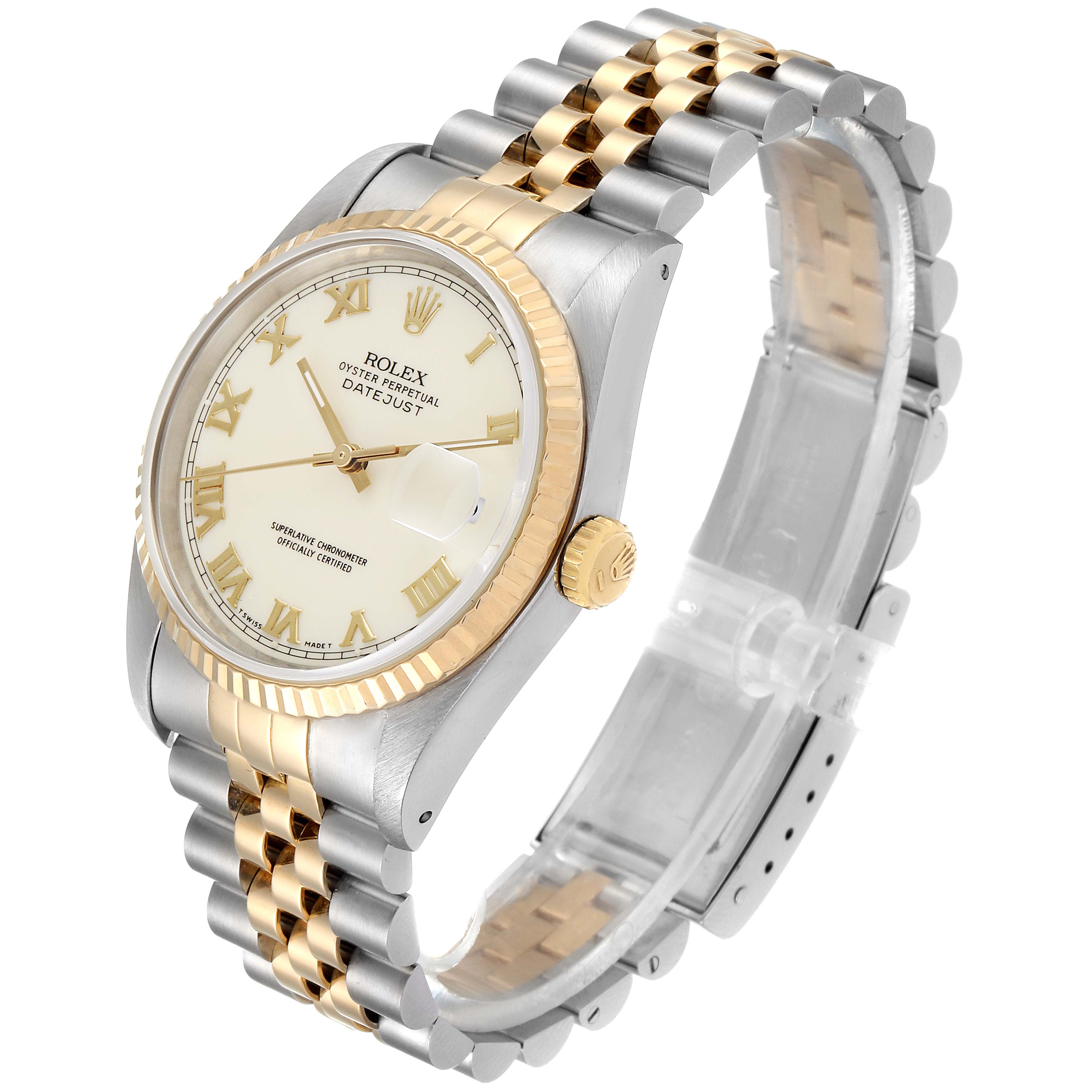 Rolex Datejust Steel Yellow Gold Ivory Roman Dial Mens Watch 16233 ...