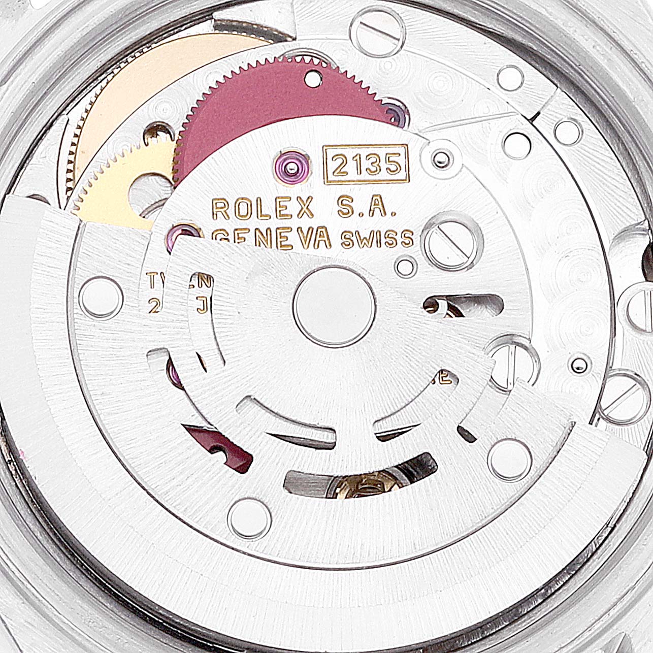 This image shows a close-up of the movement mechanics of a Rolex Datejust 69173 Women's Steel and Gold (two tone) Grey Dial 69173 Women's Steel and Gold (two tone) Grey Dial watch.
