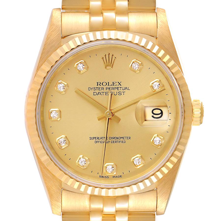 Rolex Datejust Yellow Gold Champagne Diamond Dial Mens Watch 16238 SwissWatchExpo