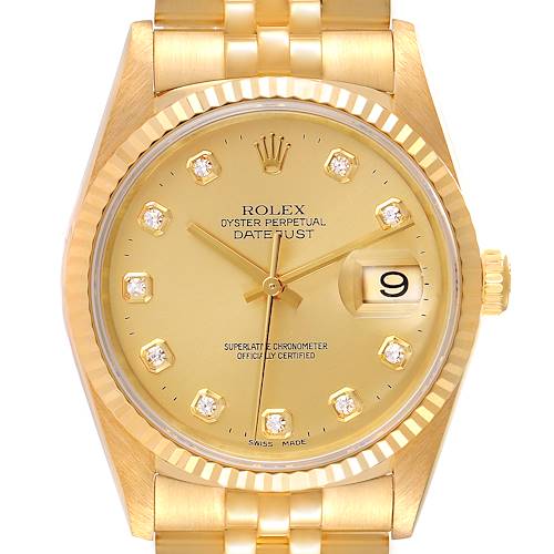 Photo of Rolex Datejust Yellow Gold Champagne Diamond Dial Mens Watch 16238