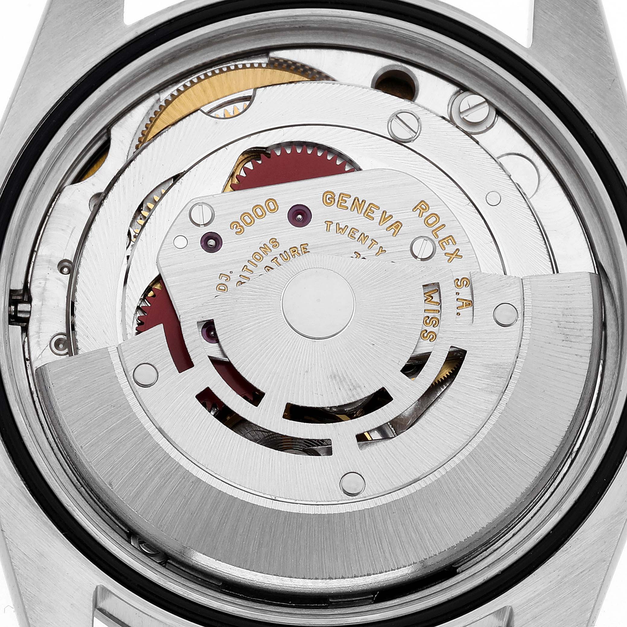 This image shows the inner mechanical movement of a Rolex Explorer 14270 Men's Stainless Steel Black Dial 14270 Men's Stainless Steel Black Dial watch, viewed from the back case.