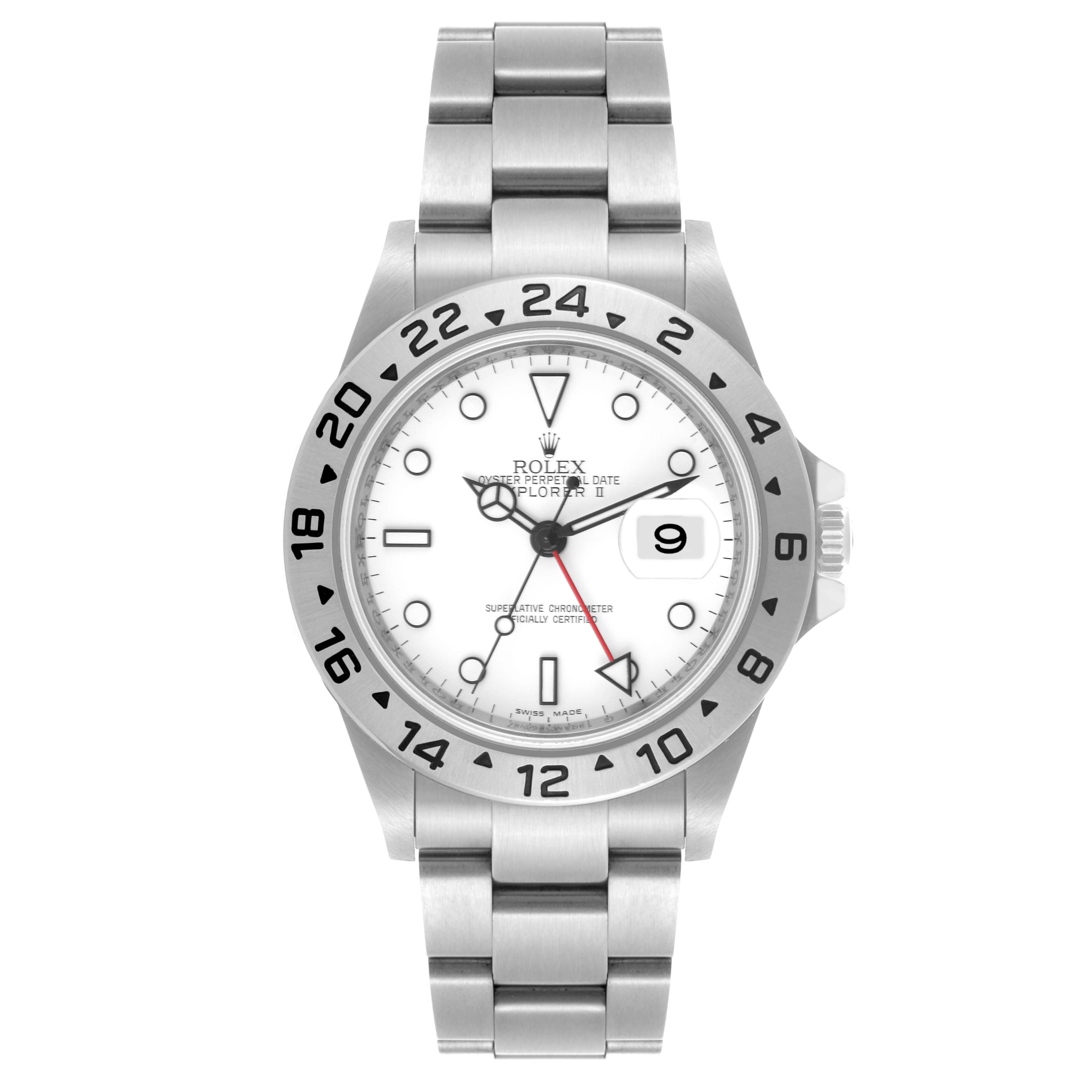The Rolex Explorer 16570 Men's Stainless Steel White Dial 16570 Men's Stainless Steel White Dial watch is shown from a front angle, highlighting the face, bezel, and part of the bracelet.