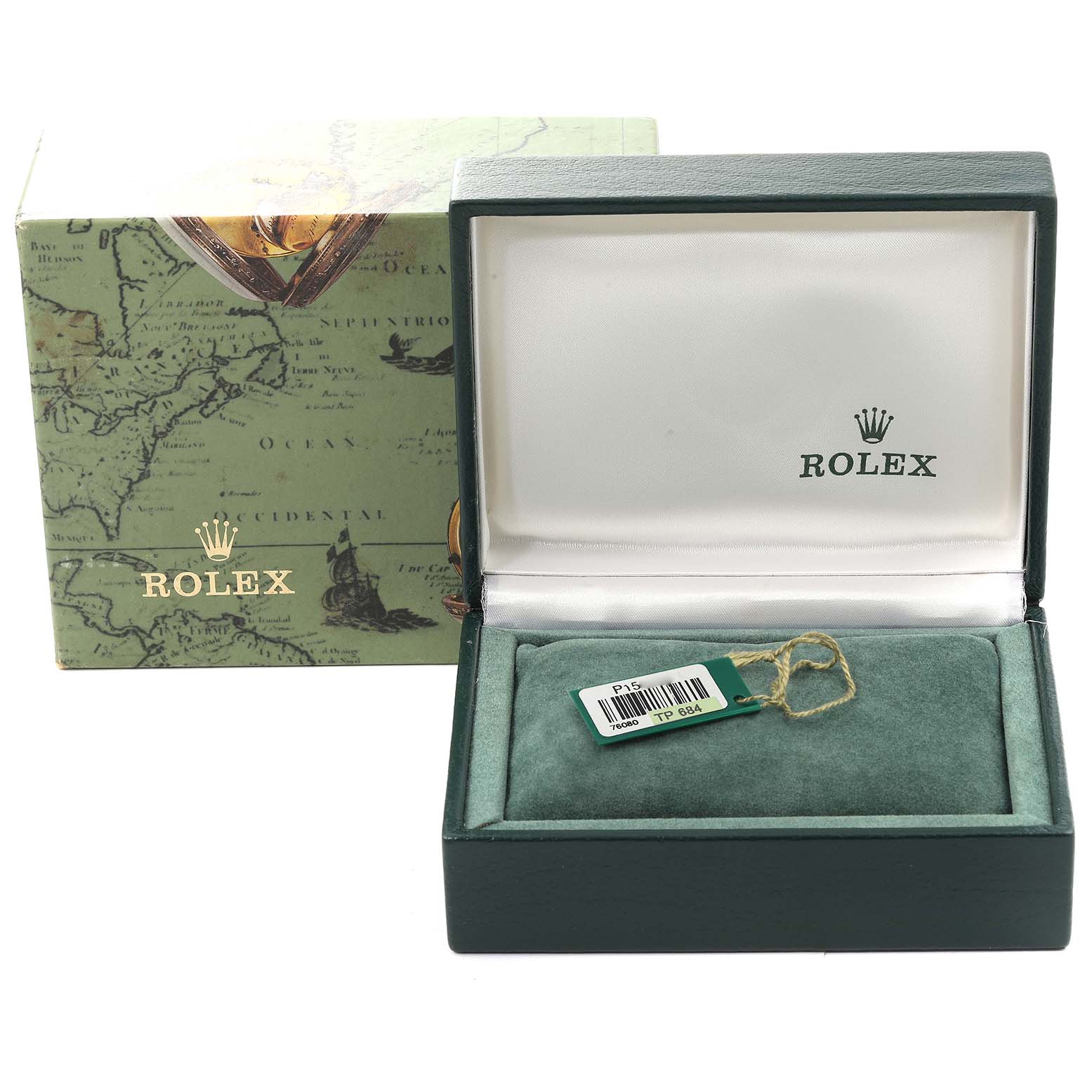 The image shows the packaging and presentation box for a Rolex Oyster Perpetual 76080 Women's Stainless Steel White Dial 76080 Women's Stainless Steel White Dial watch.
