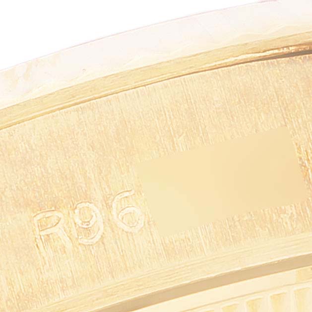 This close-up image shows the serial number engraving on the caseback of a Rolex President 69178 Women
s Yellow Gold Champagne Dial 69178 Women
s Yellow Gold Champagne Dial model watch.