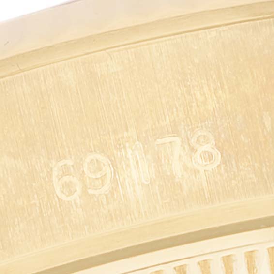 This image shows the engraved model number on the inner surface of the Rolex President 69178 Women
s Yellow Gold Champagne Dial 69178 Women
s Yellow Gold Champagne Dial watch case.