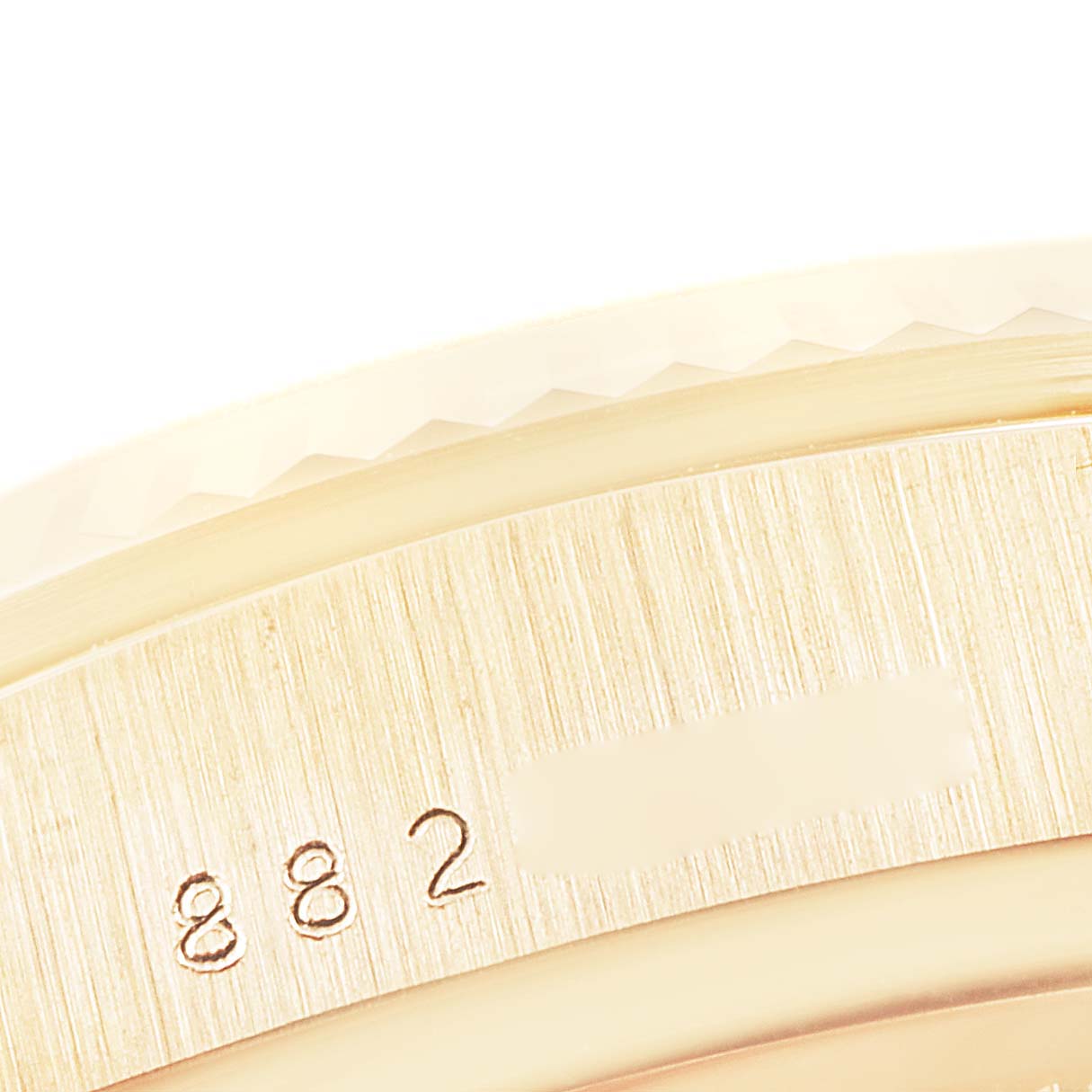 This image shows a close-up of the bezel and edge of the dial for a Rolex President 18038 Men's Yellow Gold Champagne Dial 18038 Men's Yellow Gold Champagne Dial model watch.