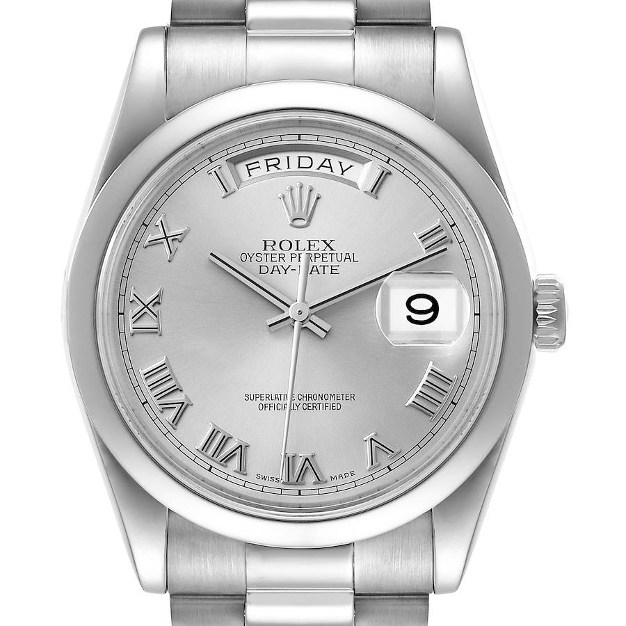 Rolex President Day-Date White Gold Silver Dial Mens Watch 118209 SwissWatchExpo