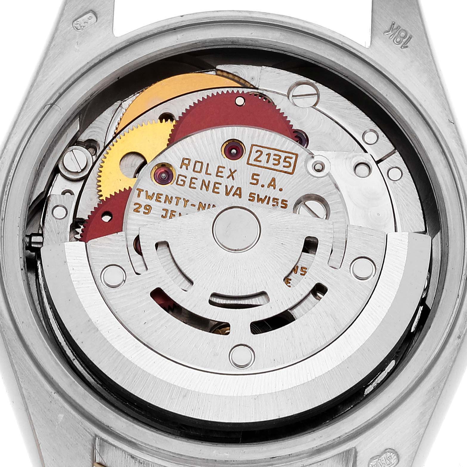 This image shows the internal movement mechanism of the Rolex President 69179G Women
s White Gold Champagne Dial 69179G Women
s White Gold Champagne Dial model watch.