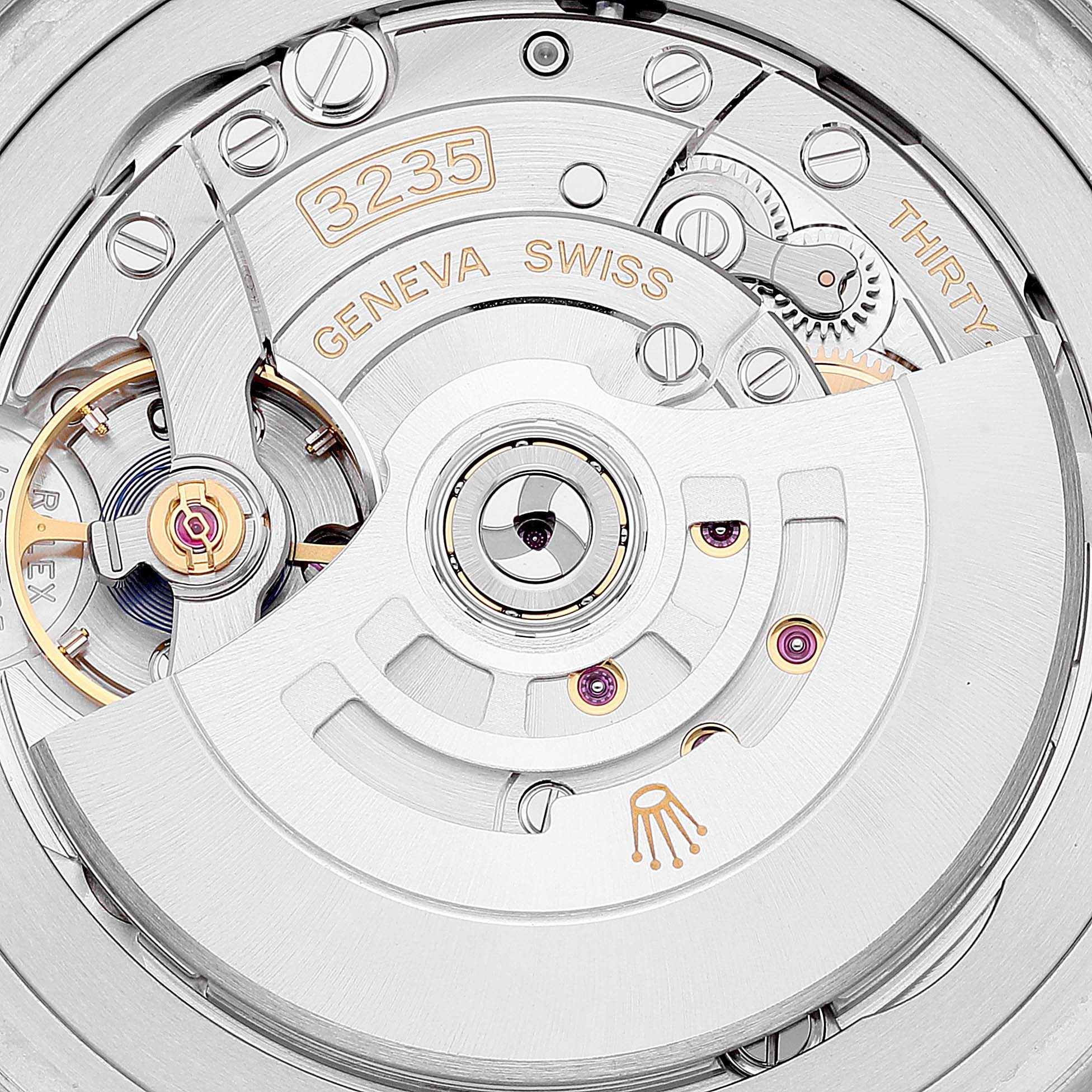 The image shows a close-up view of the movement mechanism of the Rolex Sea-Dweller 126660 Men
s Stainless Steel Blue Dial 126660 Men
s Stainless Steel Blue Dial watch, model 3235.