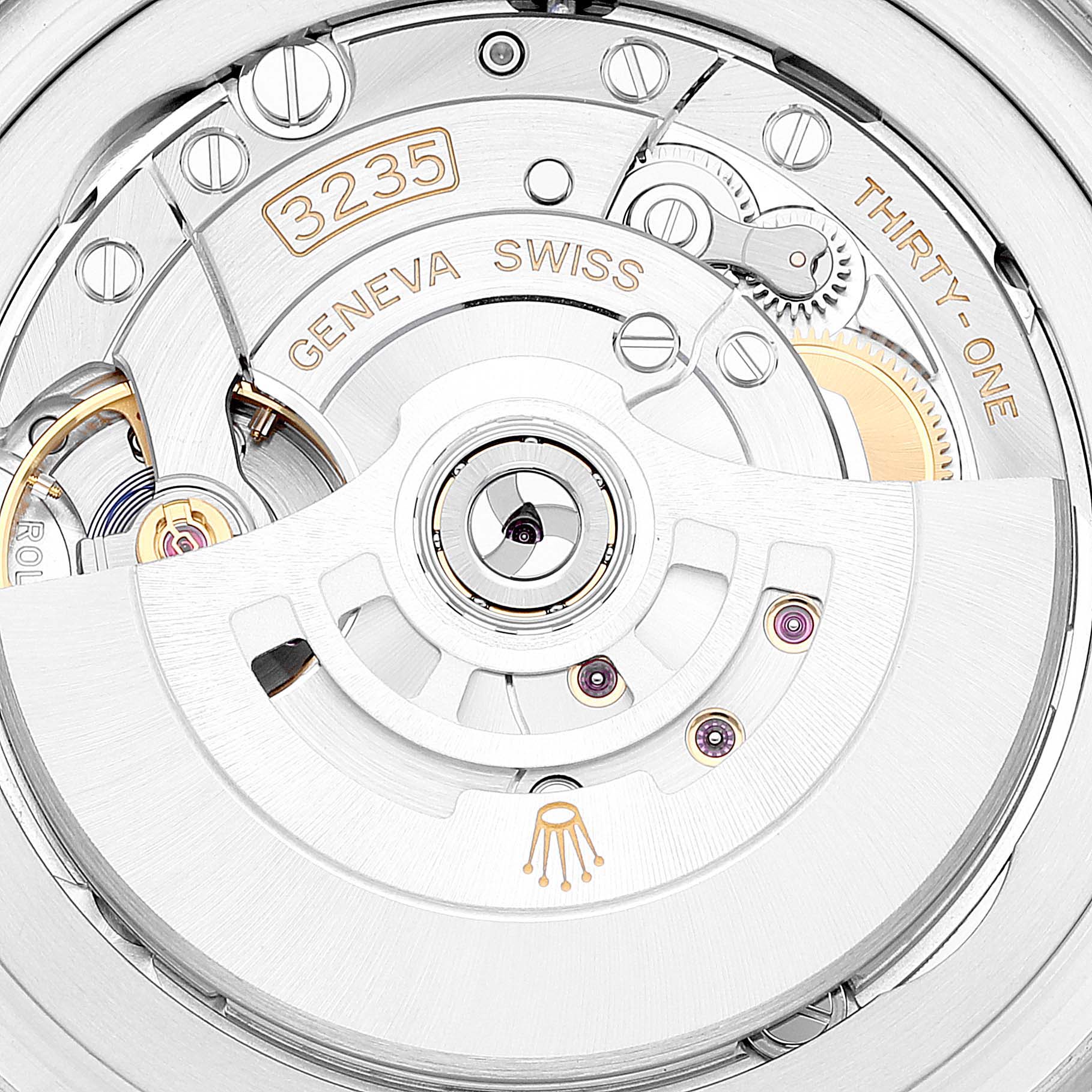 The image shows a close-up view of the movement mechanism inside a Rolex Sea-Dweller 126660 Men's Stainless Steel Blue Dial 126660 Men's Stainless Steel Blue Dial watch, featuring the caliber 3235.