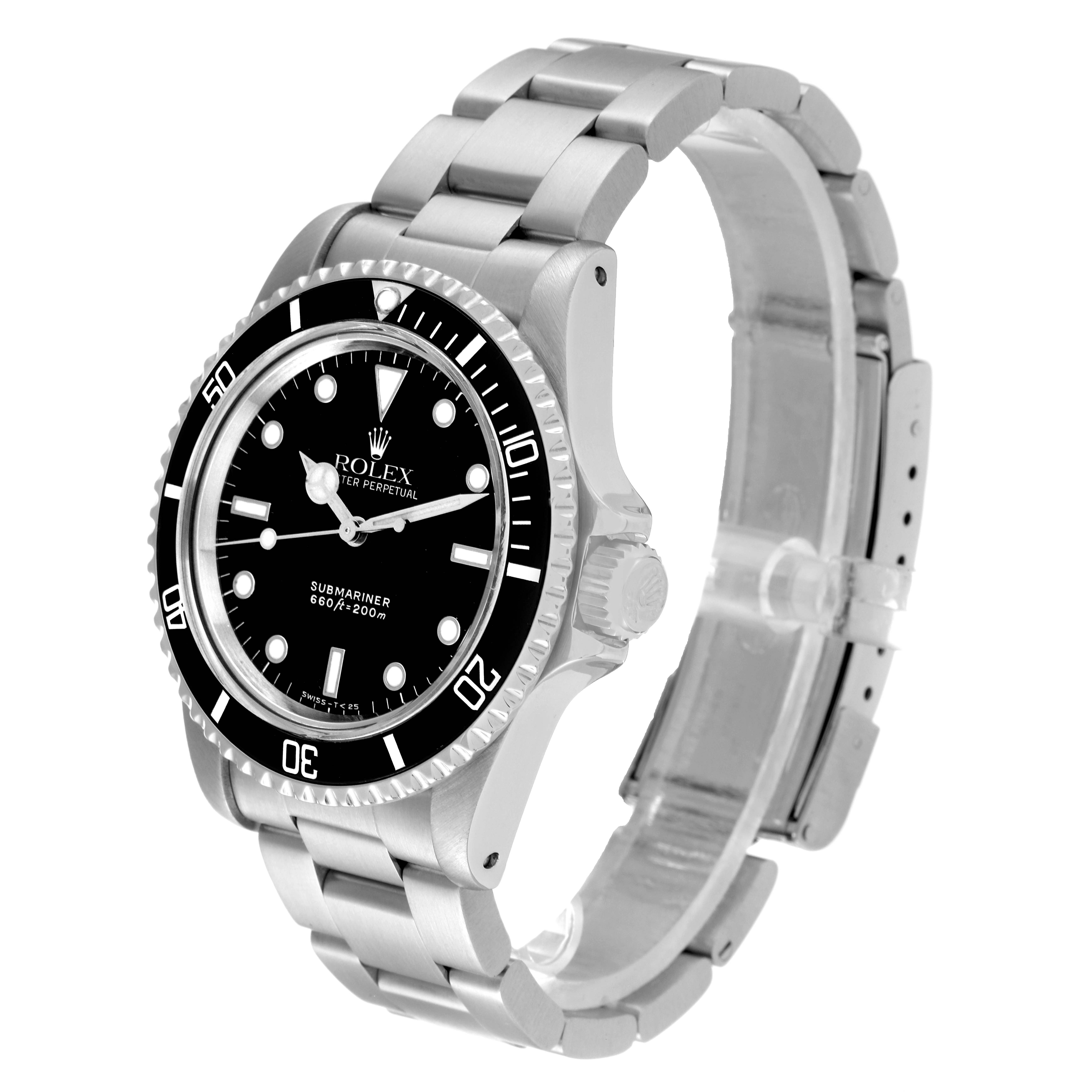 The image shows a Rolex Submariner 5513 Men's Stainless Steel Black Dial 5513 Men's Stainless Steel Black Dial watch angled to display the face, bezel, crown, and part of the bracelet.