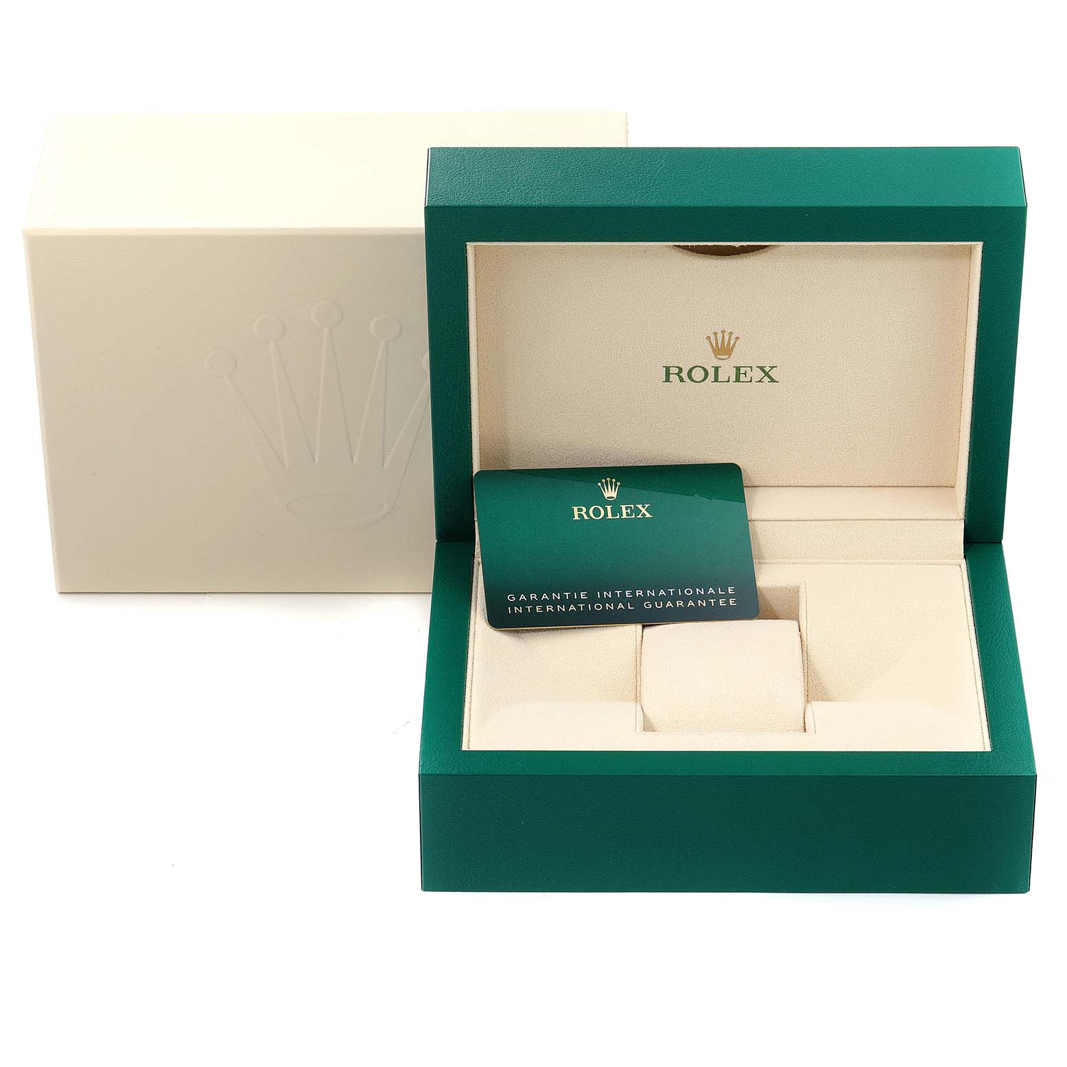 The image shows the packaging and guarantee card for a Rolex Yacht-Master 126622 Men
s Stainless Steel Blue Dial 126622 Men
s Stainless Steel Blue Dial watch.
