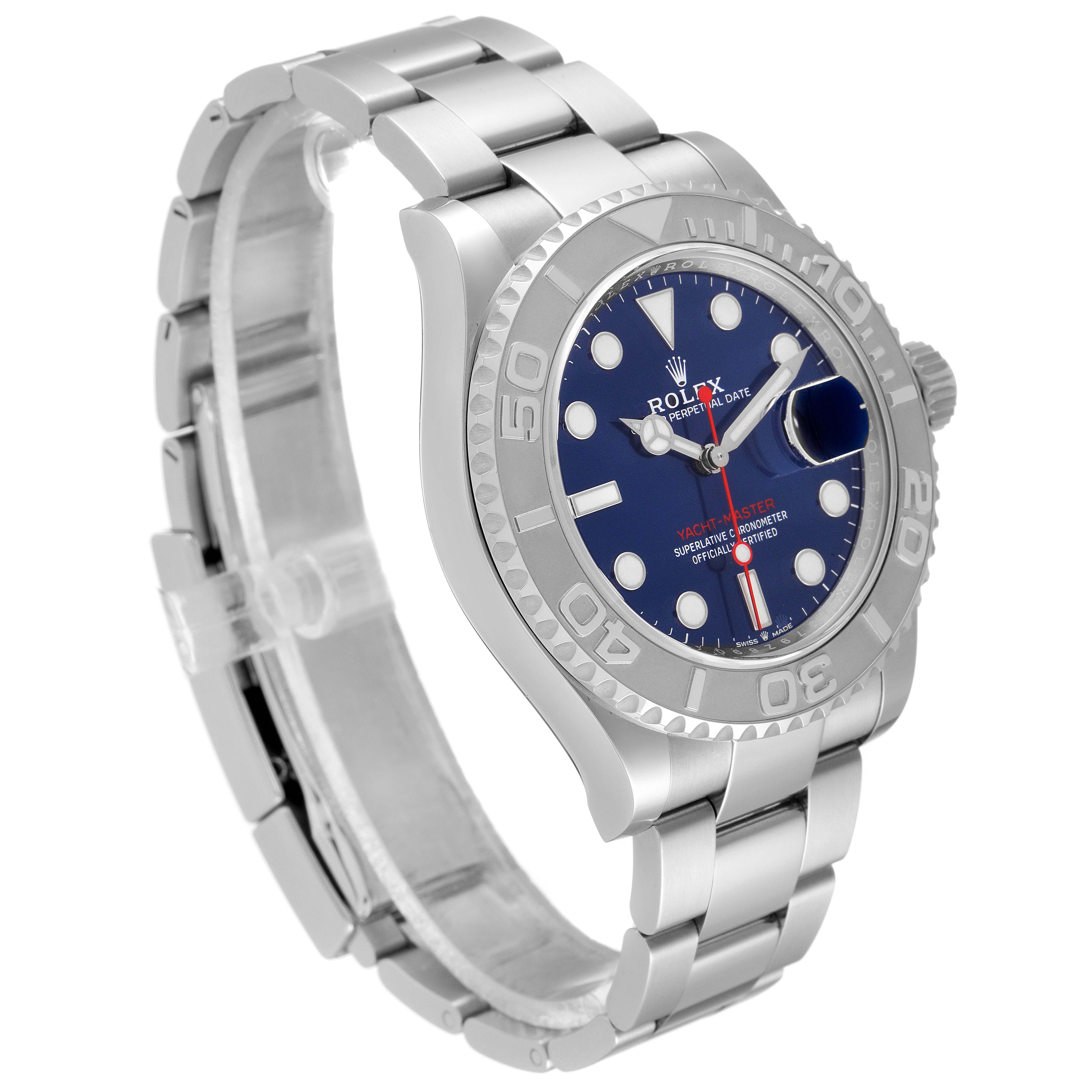 The image shows a Rolex Yacht-Master 126622 Men
s Stainless Steel Blue Dial 126622 Men
s Stainless Steel Blue Dial watch angled to display the face, bezel, crown, and metal bracelet.