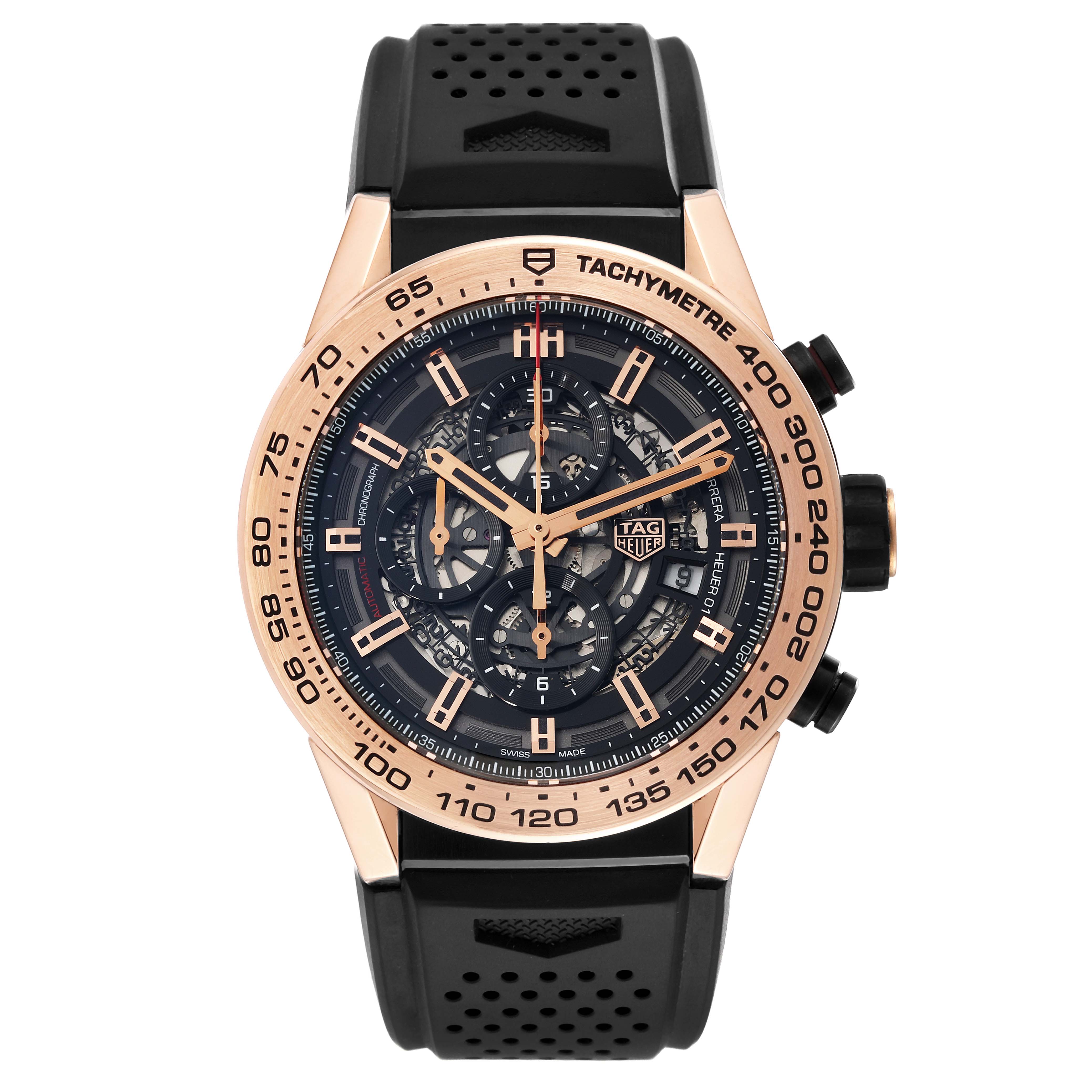 The image shows a front view of a Tag Heuer Carrera CAR2A5B Men's Titanium Black Dial CAR2A5B Men's Titanium Black Dial watch, displaying the face, bezel, and strap.