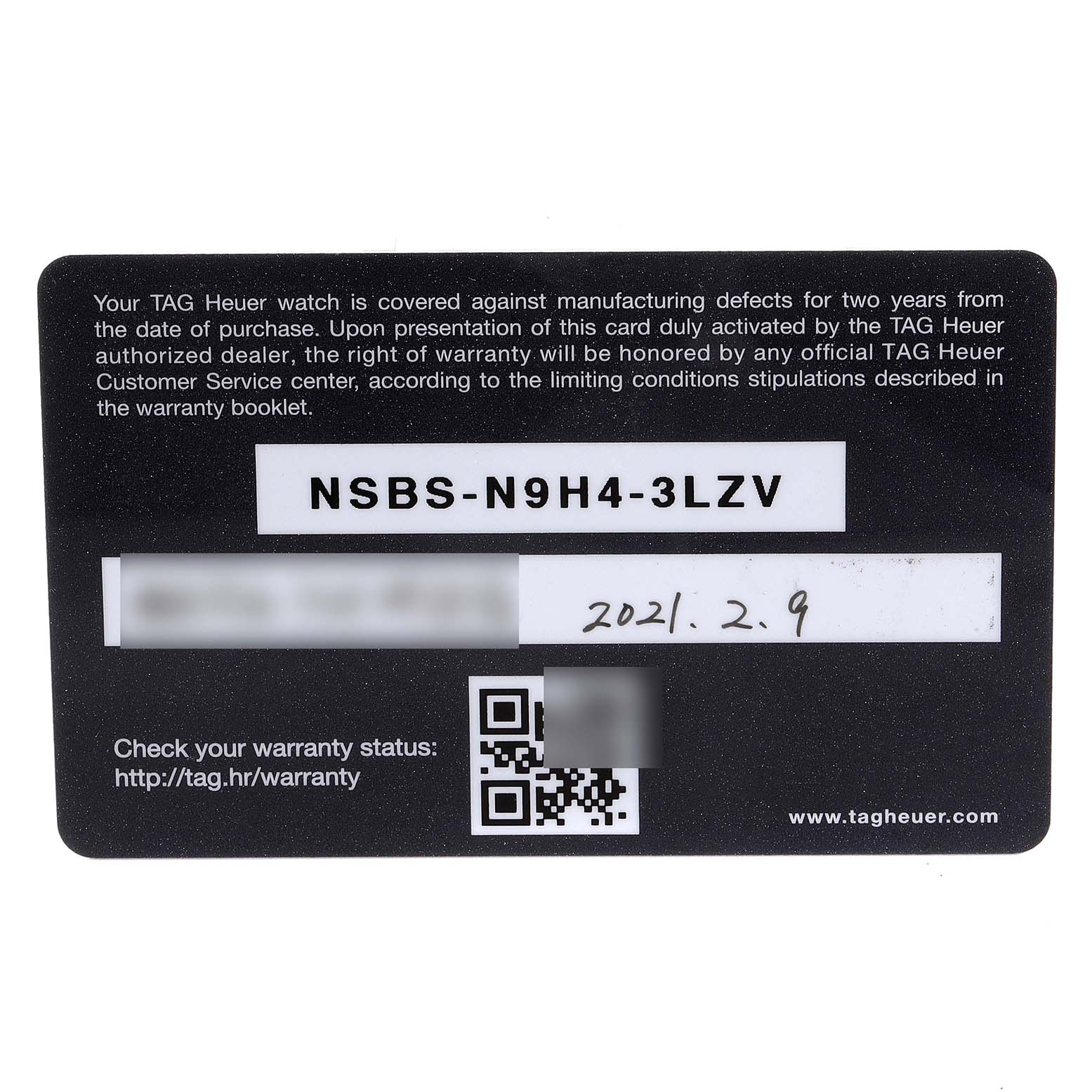 This image shows a warranty card for the Tag Heuer Monaco CAW2111 Men's Stainless Steel Blue Dial CAW2111 Men's Stainless Steel Blue Dial model, detailing the warranty conditions.