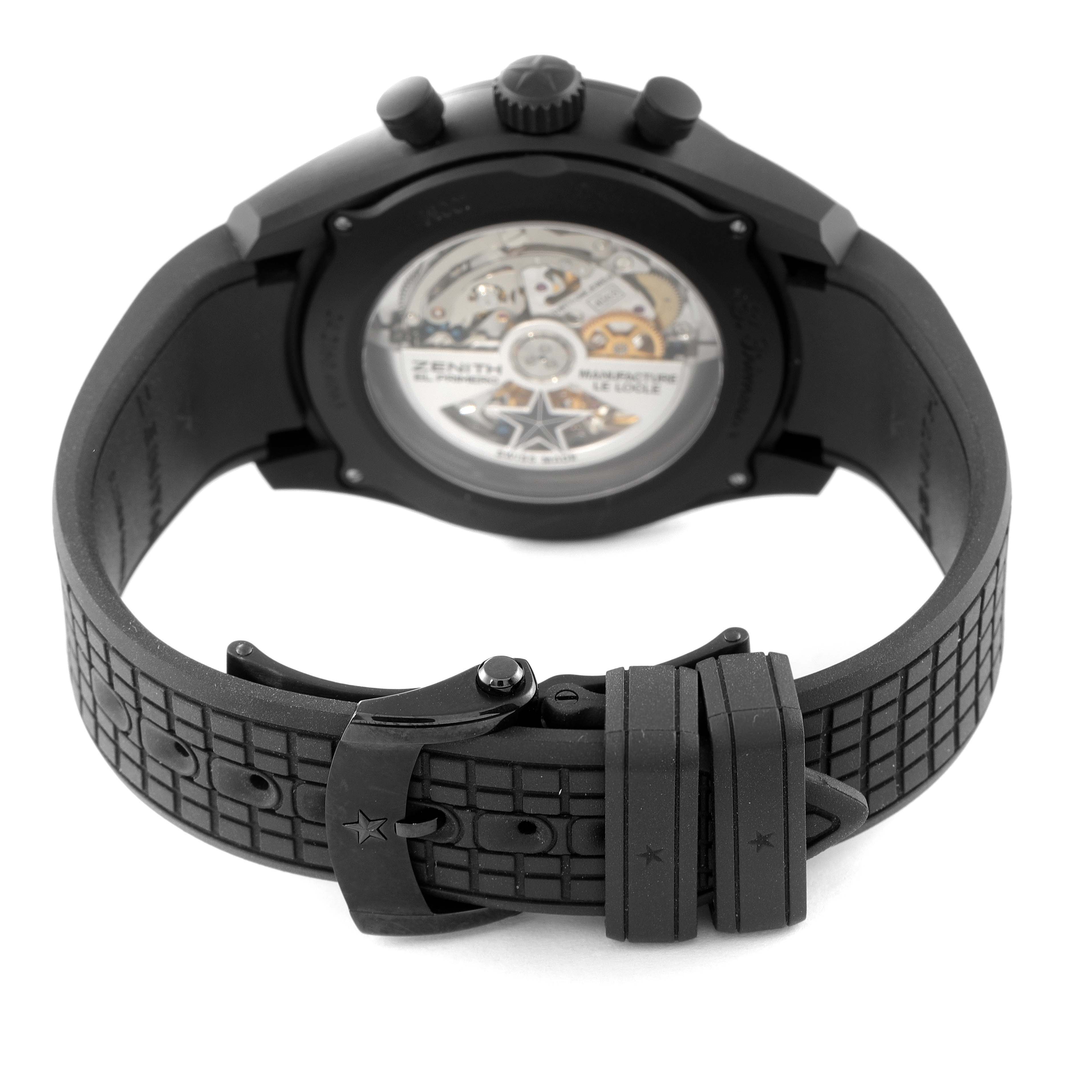 The image shows the back case and part of the strap of a Zenith Chronomaster 24.2160.4063/28.R515 Men's Ceramic Black Dial 24.2160.4063/28.R515 Men's Ceramic Black Dial watch from a rear angle.