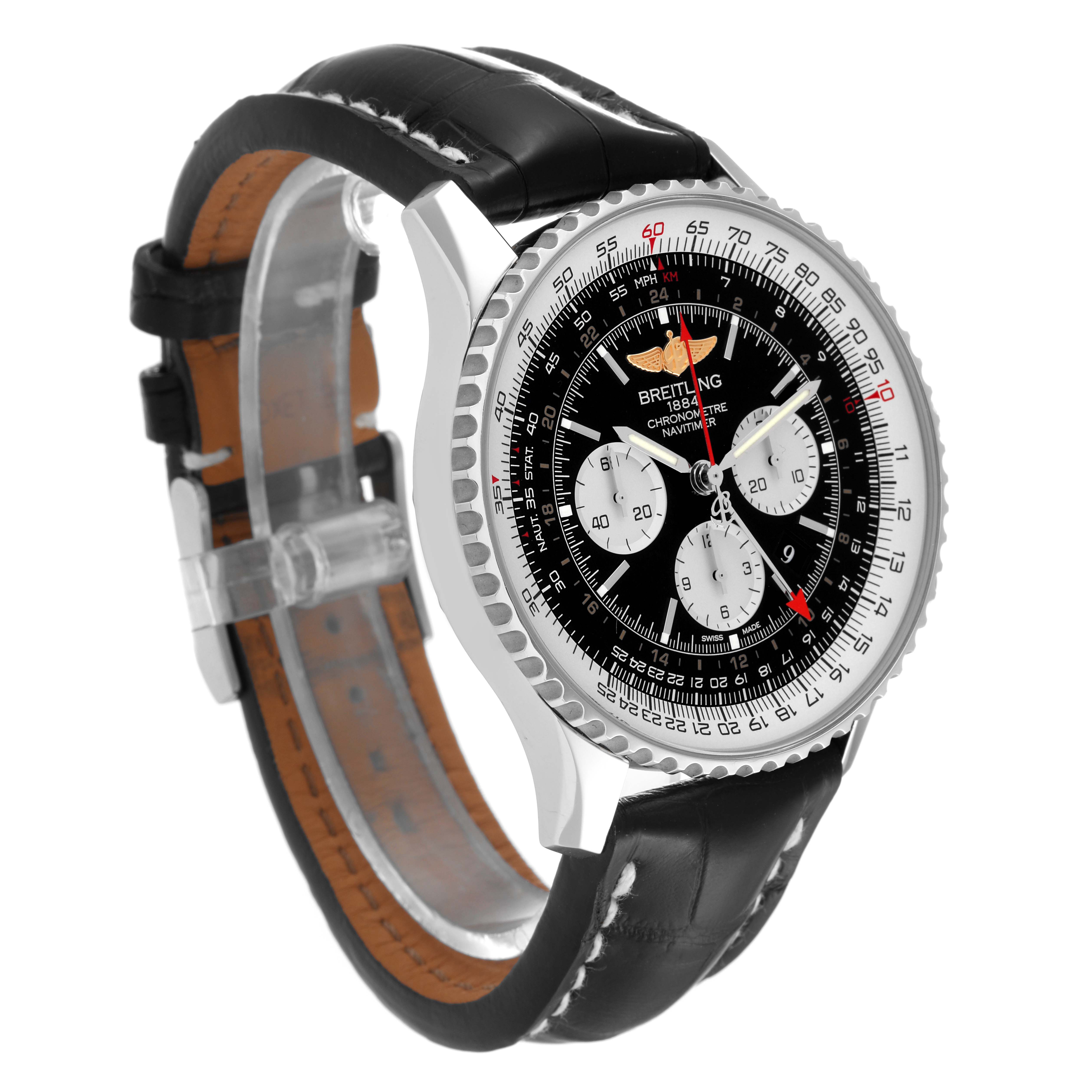 Breitling レザーケース ブラック Breitling Navitimer GMT 48 Black Chronograph Dial Black