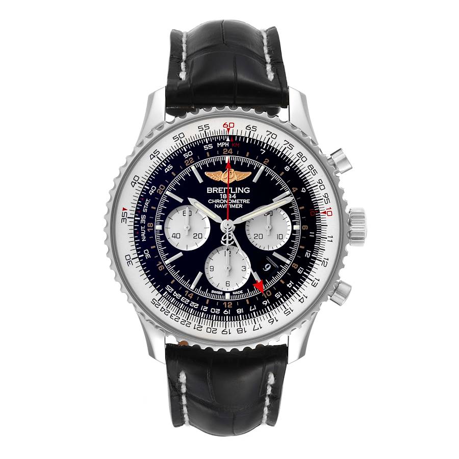 Breitling Navitimer GMT 48mm Black Dial Steel Mens Watch AB0441