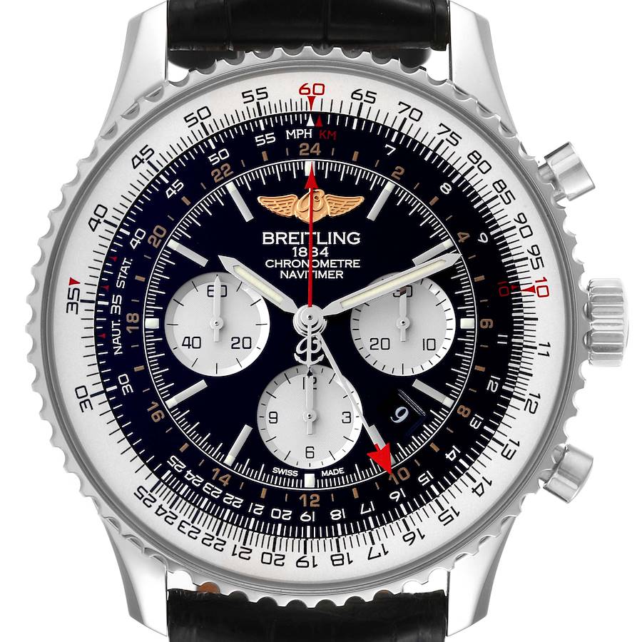 Breitling Navitimer GMT 48mm Black Dial Steel Mens Watch AB0441 Box Card SwissWatchExpo