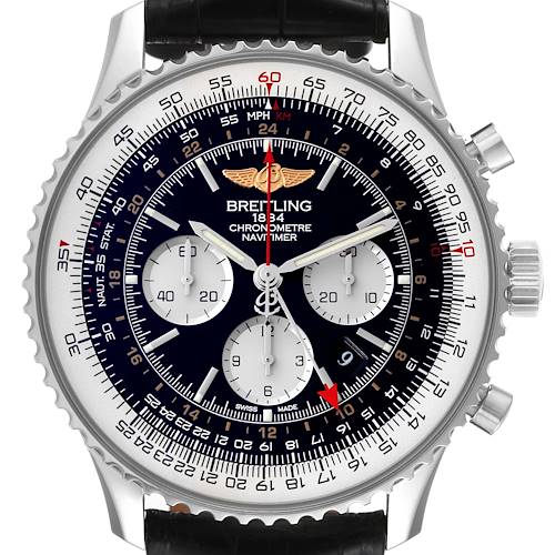 Photo of Breitling Navitimer GMT 48mm Black Dial Steel Mens Watch AB0441 Box Card