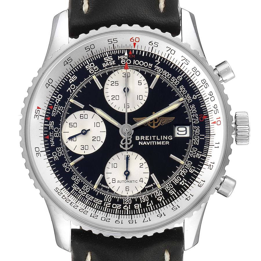 Breitling Navitimer II Black Dial Steel Mens Watch A13022 Box Papers SwissWatchExpo