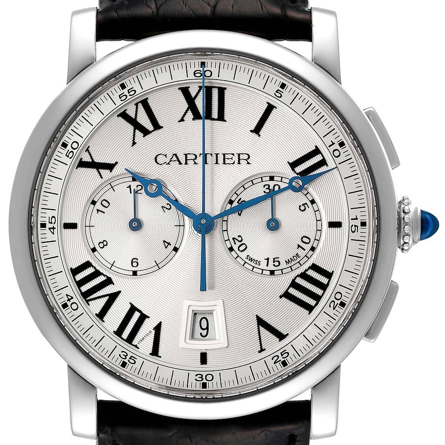 Cartier Rotonde Chronograph Silver Dial Steel Mens Watch WSRO0002 Box Papers SwissWatchExpo