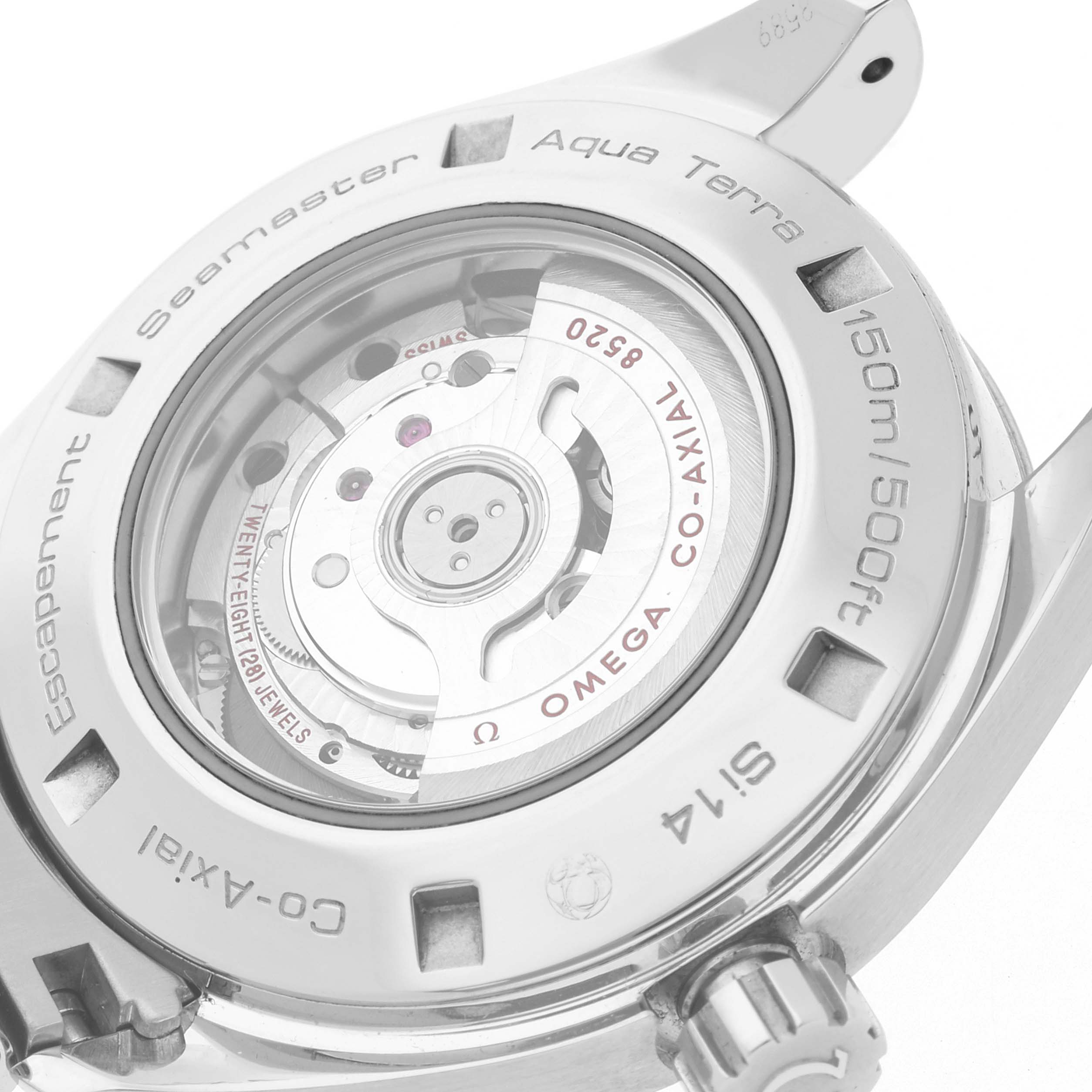 This image shows the back case of the Omega 231.15.34.20.55.001 Women's Stainless Steel Mother of Pearl Dial 231.15.34.20.55.001 Women's Stainless Steel Mother of Pearl Dial Aqua Terra Mother of Pearl Steel Diamond Ladies Watch 231.15.34.20.55.001.