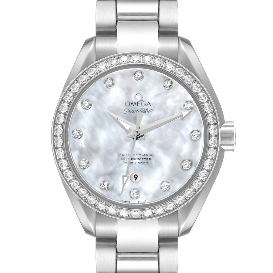 Omega Aqua Terra Mother of Pearl Steel Diamond Ladies Watch 231.15.34.20.55.002 SwissWatchExpo