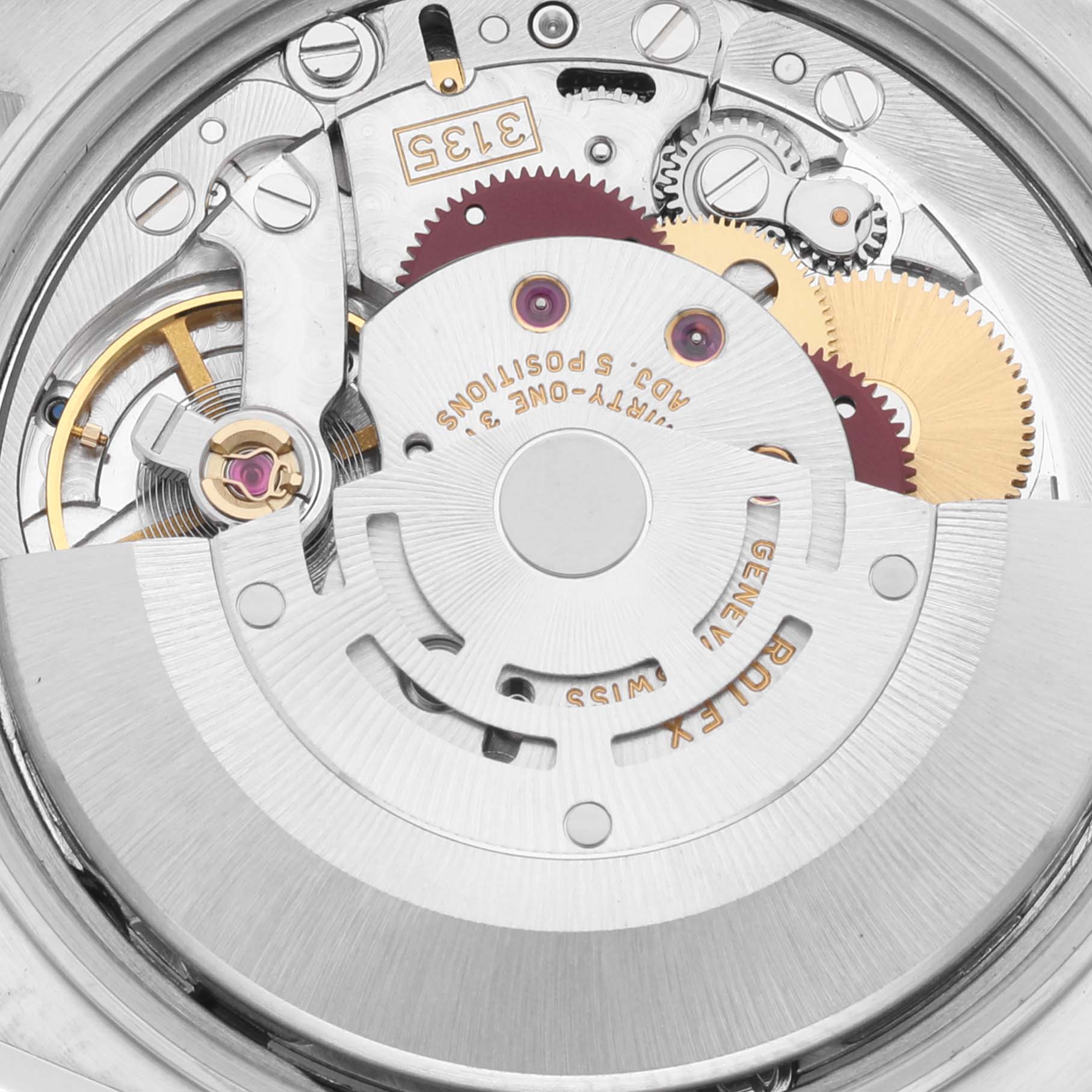This image shows the movement mechanism of a Rolex Date 15210 Men's Stainless Steel Black Dial 15210 Men's Stainless Steel Black Dial model watch from an overhead angle.