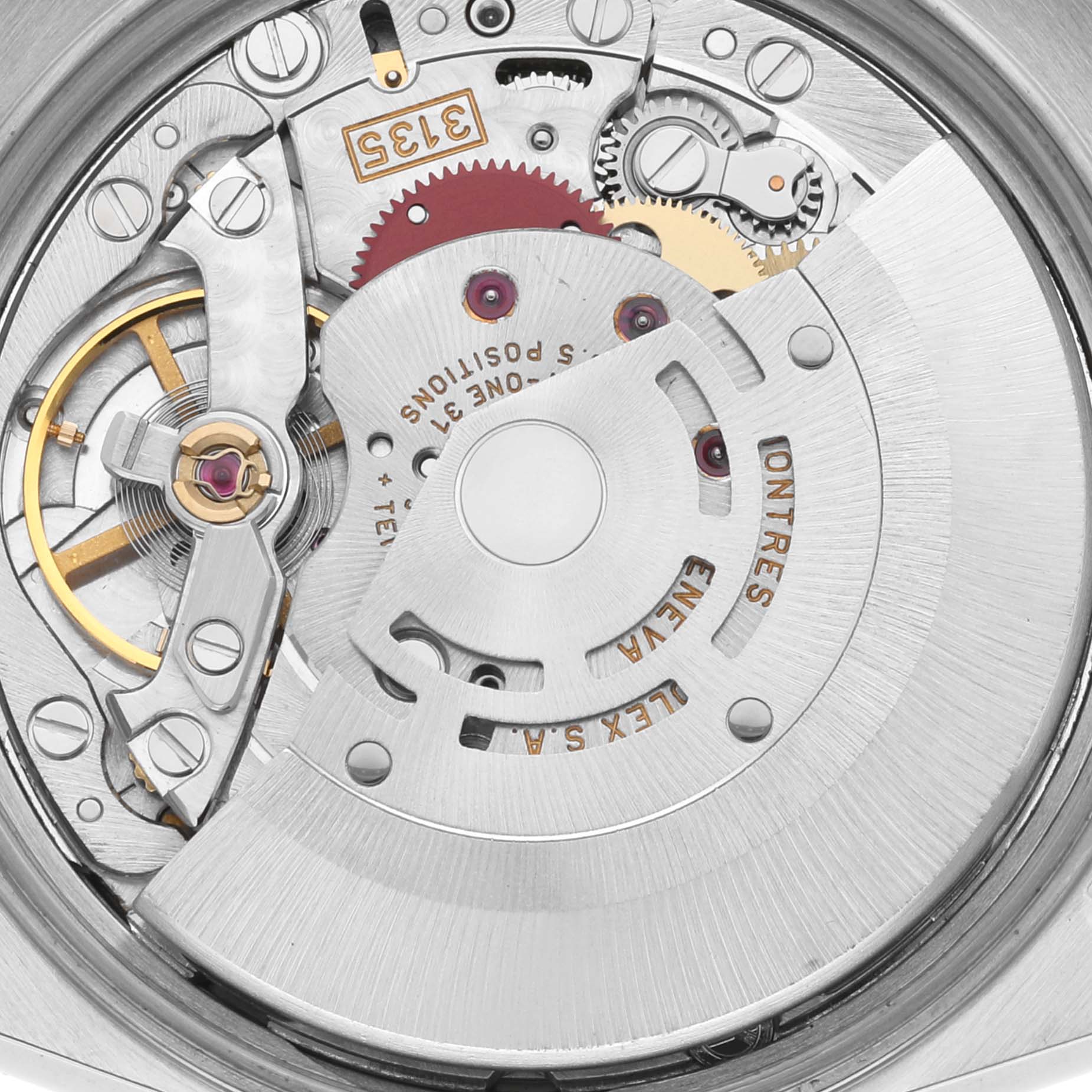 The image shows a detailed view of the movement mechanism of a Rolex Date 15210 Men's Stainless Steel Blue Dial 15210 Men's Stainless Steel Blue Dial model watch.