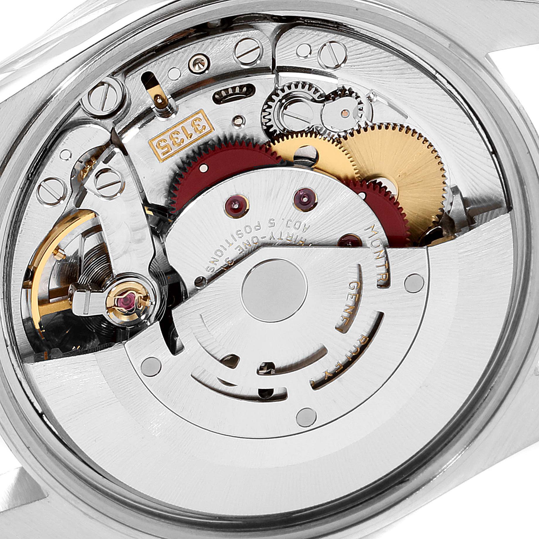 This image shows the intricate internal mechanism of a Rolex Date 15200 Men's Stainless Steel Blue Dial 15200 Men's Stainless Steel Blue Dial model watch from a close-up angle.