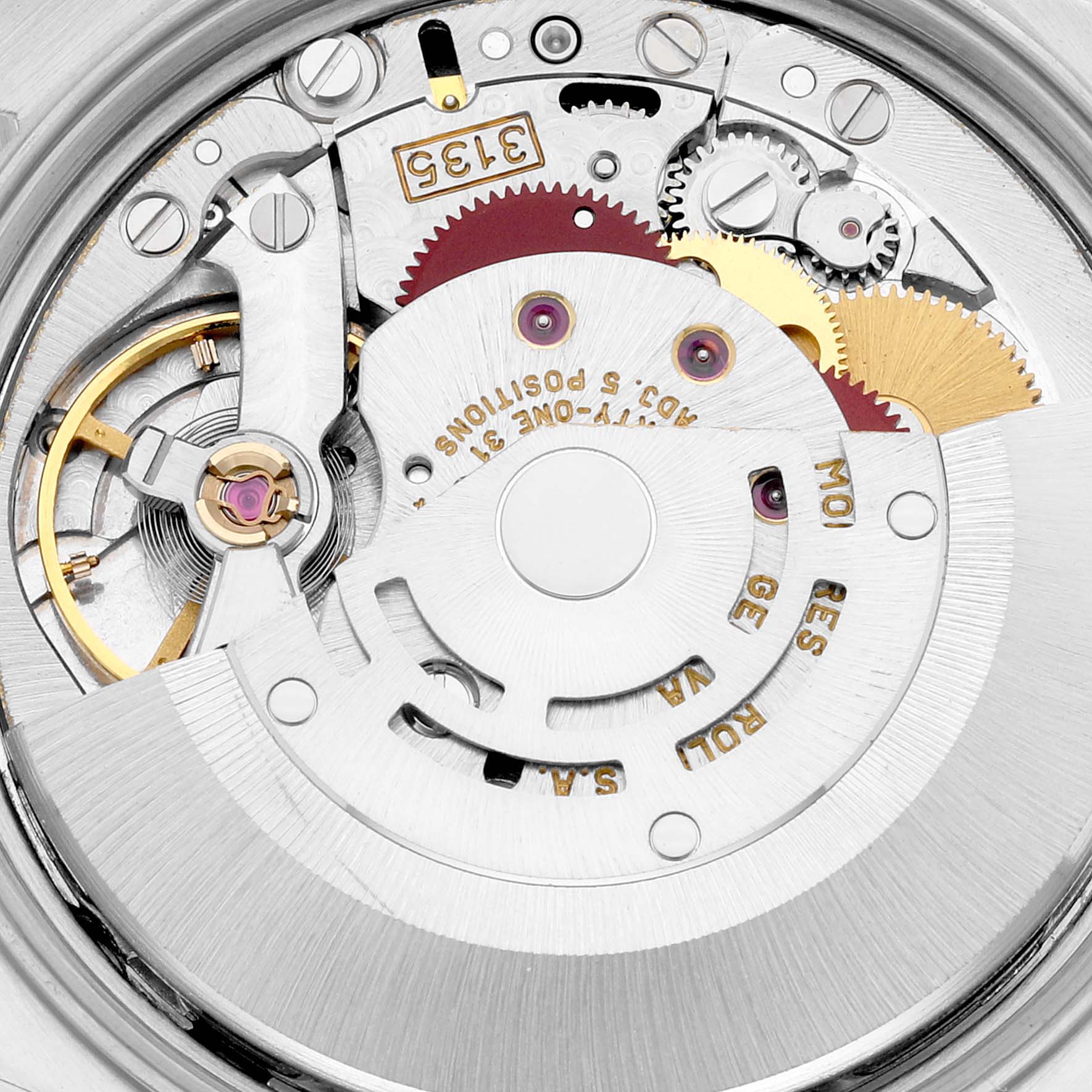 This image shows the intricate inner mechanics and movement of a Rolex Date 15210 Men's Stainless Steel Grey Dial 15210 Men's Stainless Steel Grey Dial model watch.