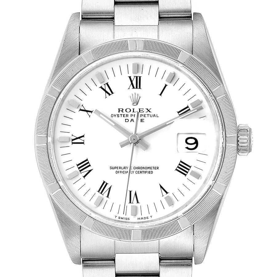 Rolex Date White Dial Oyster Bracelet Steel Mens Watch 15210 Box Papers SwissWatchExpo