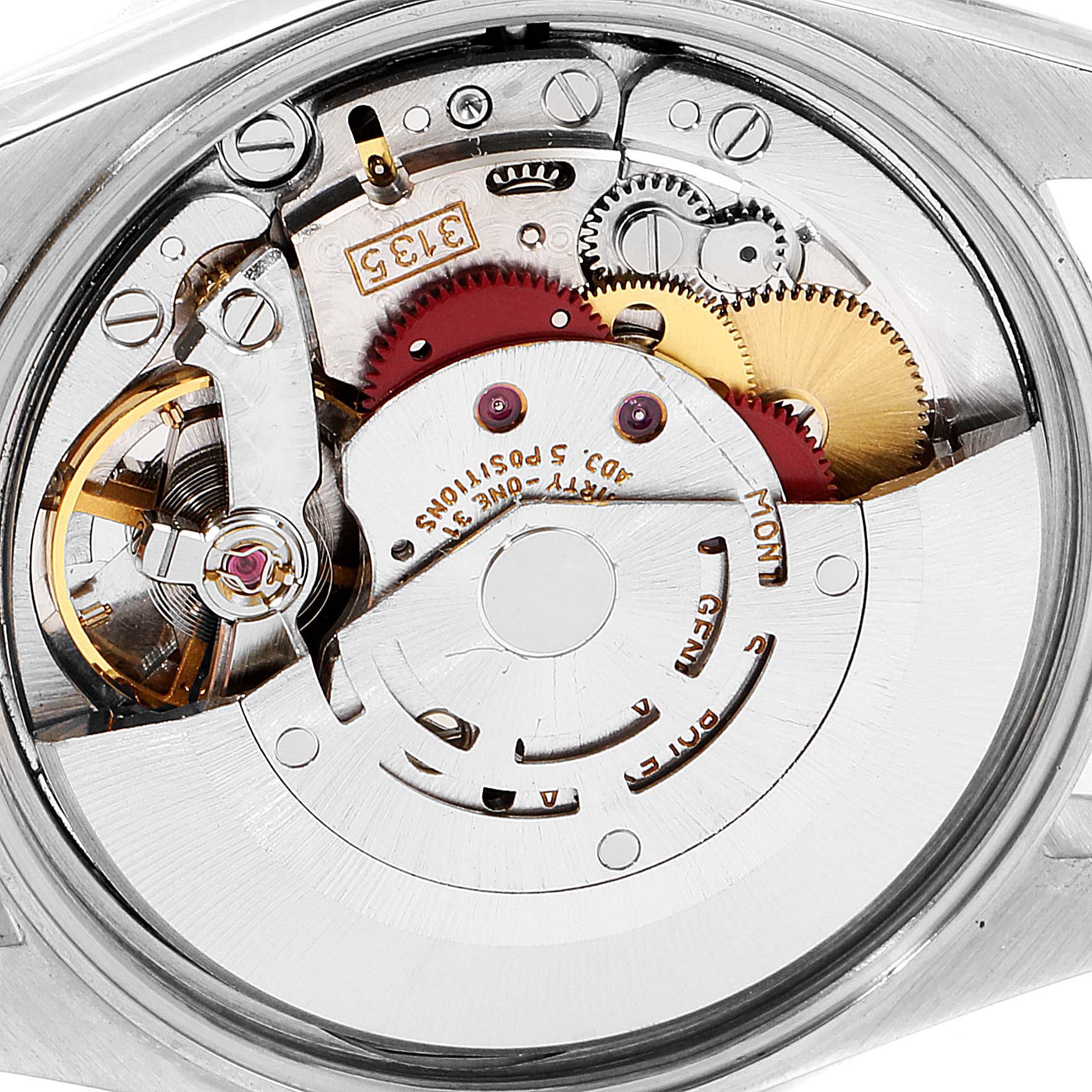This image shows the internal mechanism of the Rolex Date 15210 Men's Stainless Steel White Dial 15210 Men's Stainless Steel White Dial model watch from a top-down angle.