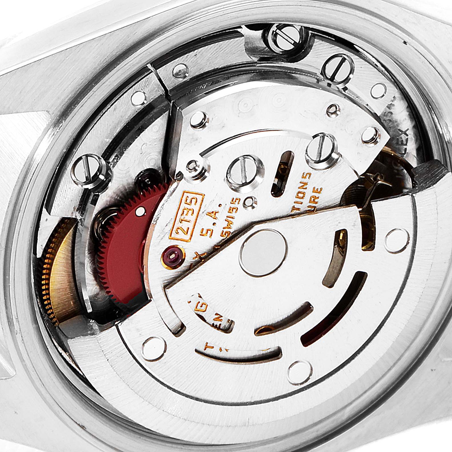 This image shows a close-up view of the internal mechanism of the Rolex Datejust 69173 Women
s Steel and Gold (two tone) Champagne Dial 69173 Women
s Steel and Gold (two tone) Champagne Dial watch.