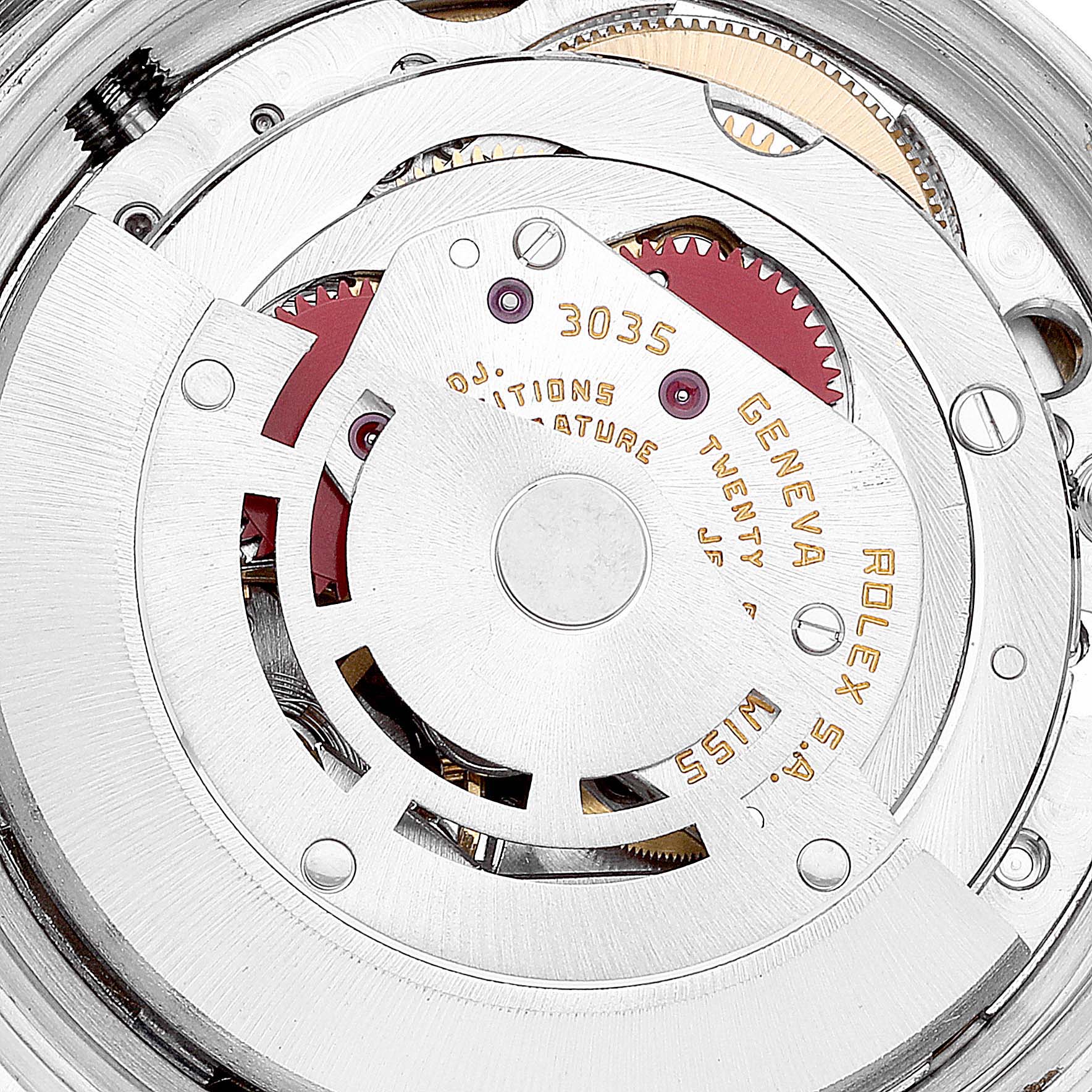 This image shows the internal mechanism and movement components of the Rolex Datejust 16013 Men's Steel and Gold (two tone) Champagne Dial 16013 Men's Steel and Gold (two tone) Champagne Dial watch model.