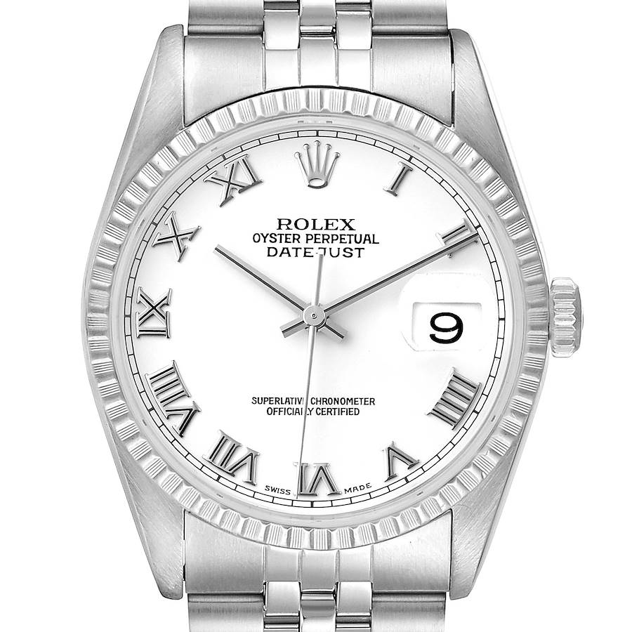 Rolex Datejust 36 White Roman Dial Steel Mens Watch 16220 Papers SwissWatchExpo