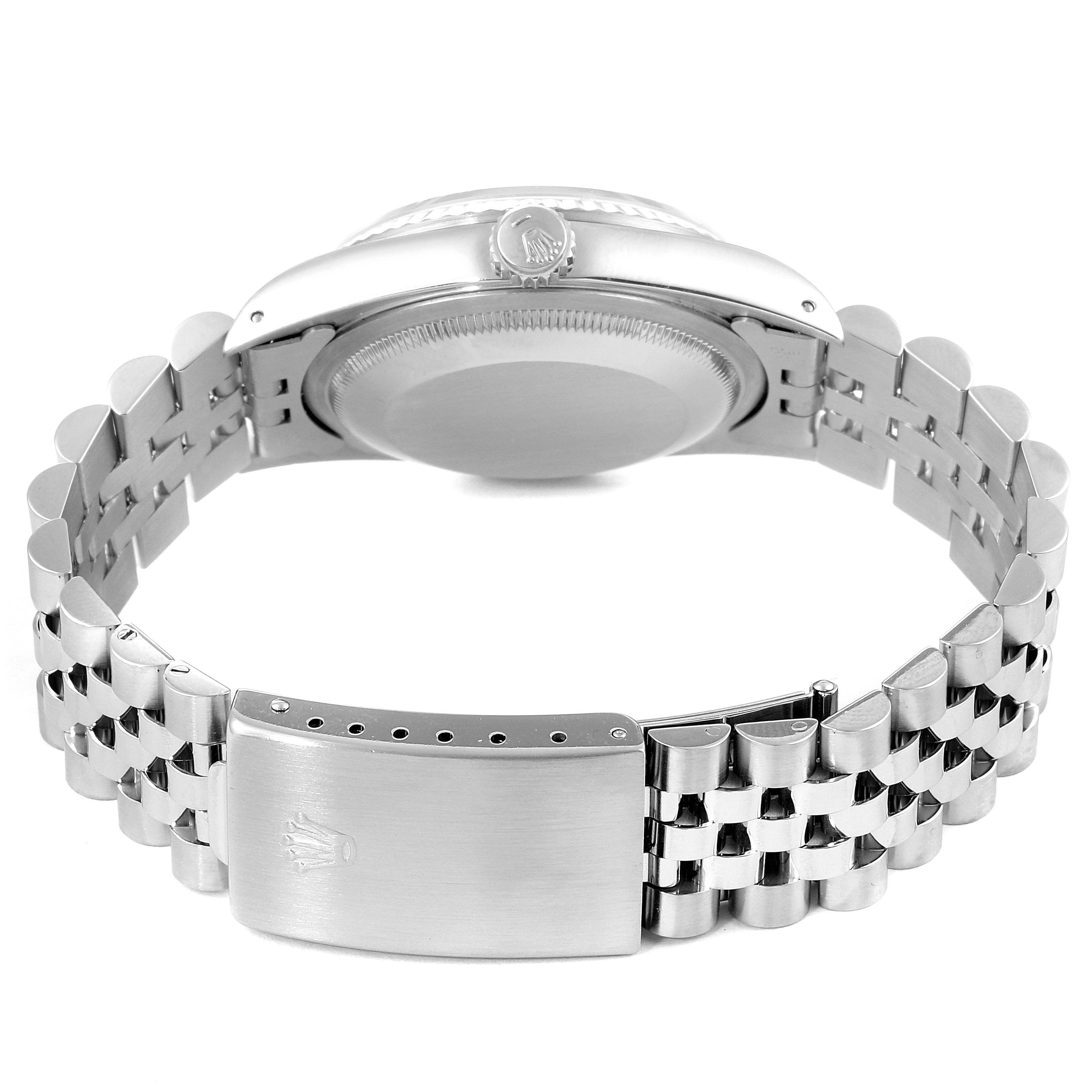 The image shows the case back and bracelet clasp of a Rolex Datejust 16234 Men's Stainless Steel Silver Dial 16234 Men's Stainless Steel Silver Dial watch from a rear angle.