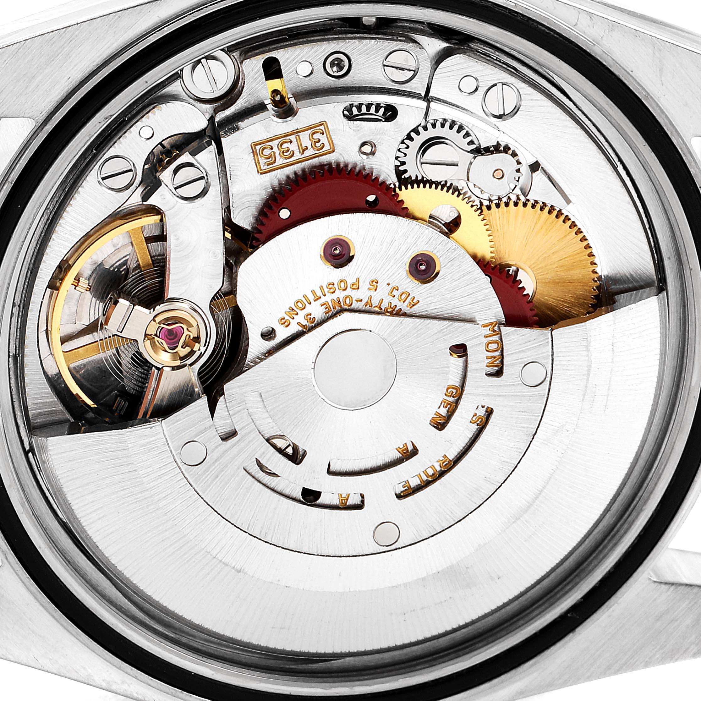 This image shows a close-up of the internal movement mechanism of the Rolex Datejust 16234 Men's Stainless Steel Silver Dial 16234 Men's Stainless Steel Silver Dial watch.