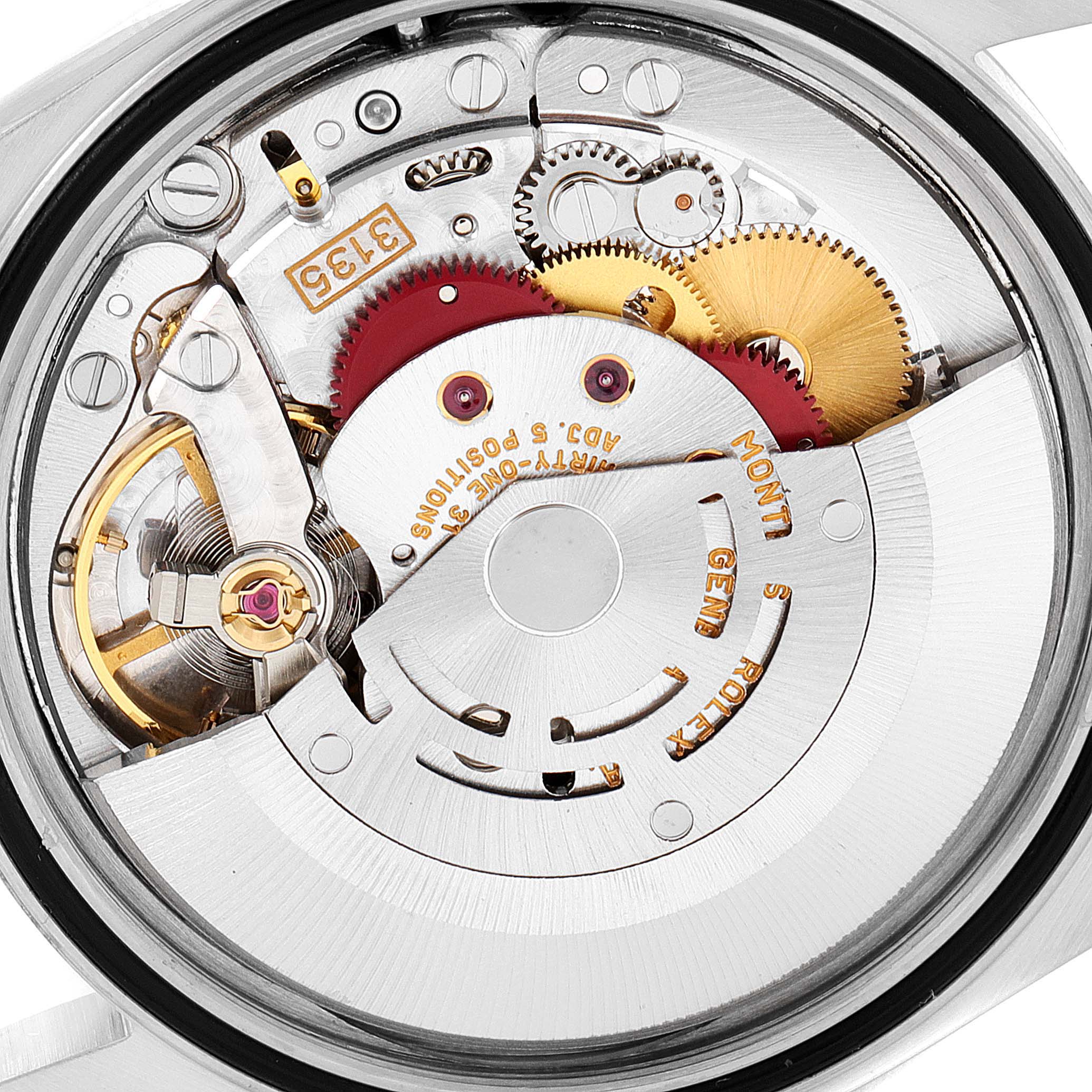 The image shows a close-up of the inner mechanical movement parts of a Rolex Datejust 16233 Men's Steel and Gold (two tone) Black Dial 16233 Men's Steel and Gold (two tone) Black Dial watch, viewed from the back.
