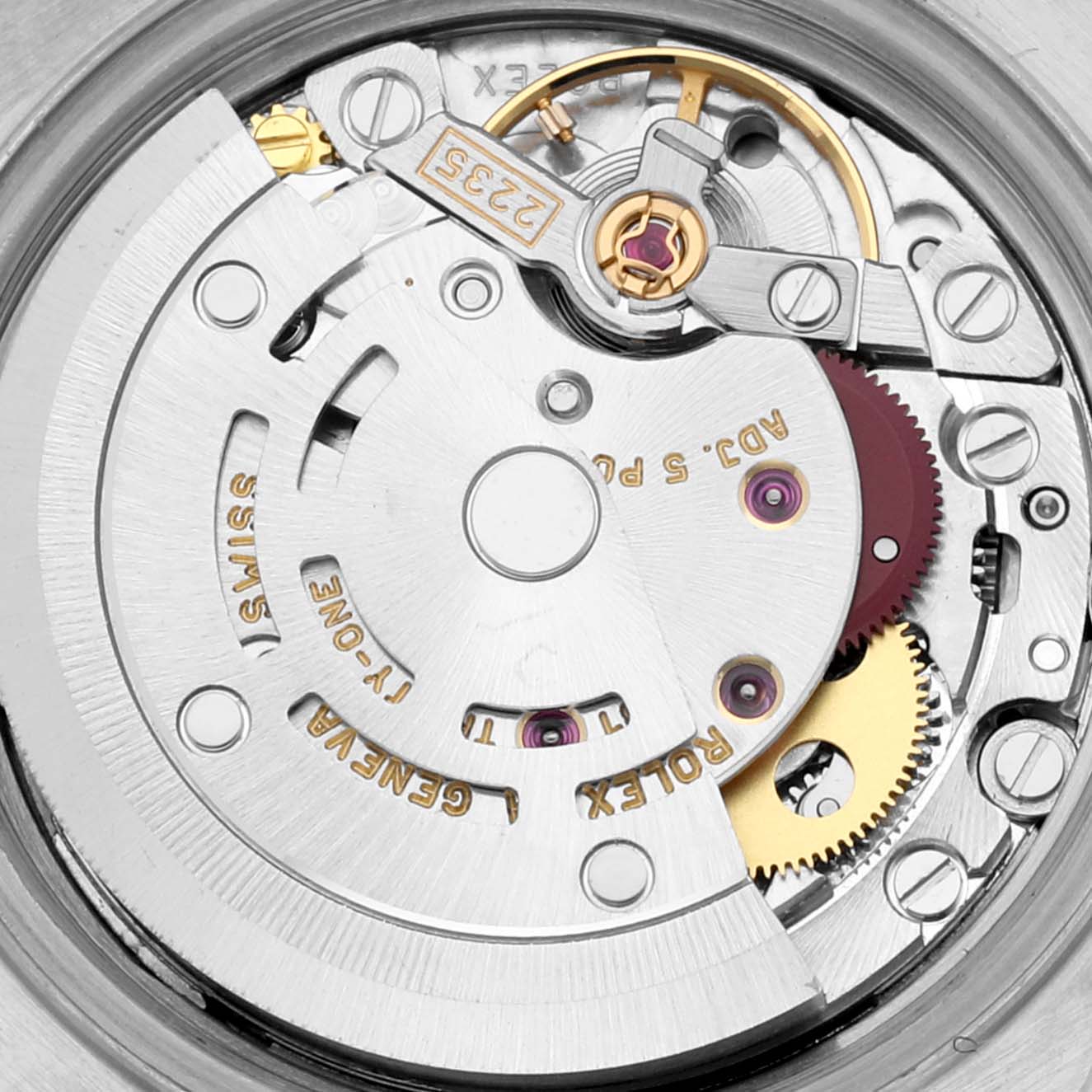 The image shows a close-up of the movement mechanism inside the Rolex Datejust 79174 Women's Stainless Steel Silver Dial 79174 Women's Stainless Steel Silver Dial watch.