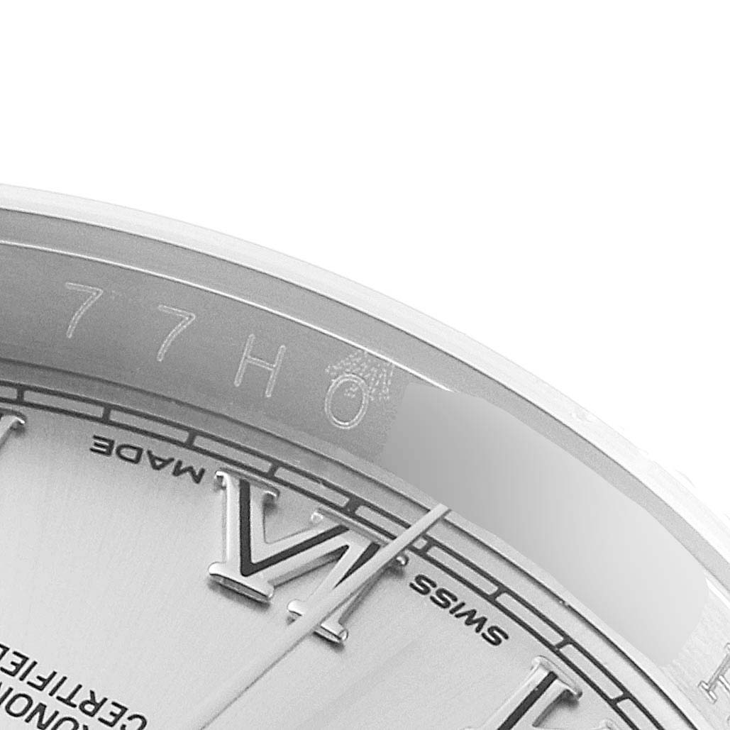 The image shows a close-up angle of the dial and chapter ring, featuring the "Swiss Made" text and Roman numerals of a Rolex Datejust 116234 Men's Stainless Steel Silver Dial 116234 Men's Stainless Steel Silver Dial watch.